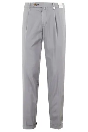 Medium Grey Chino Trousers With Pleated Legs
