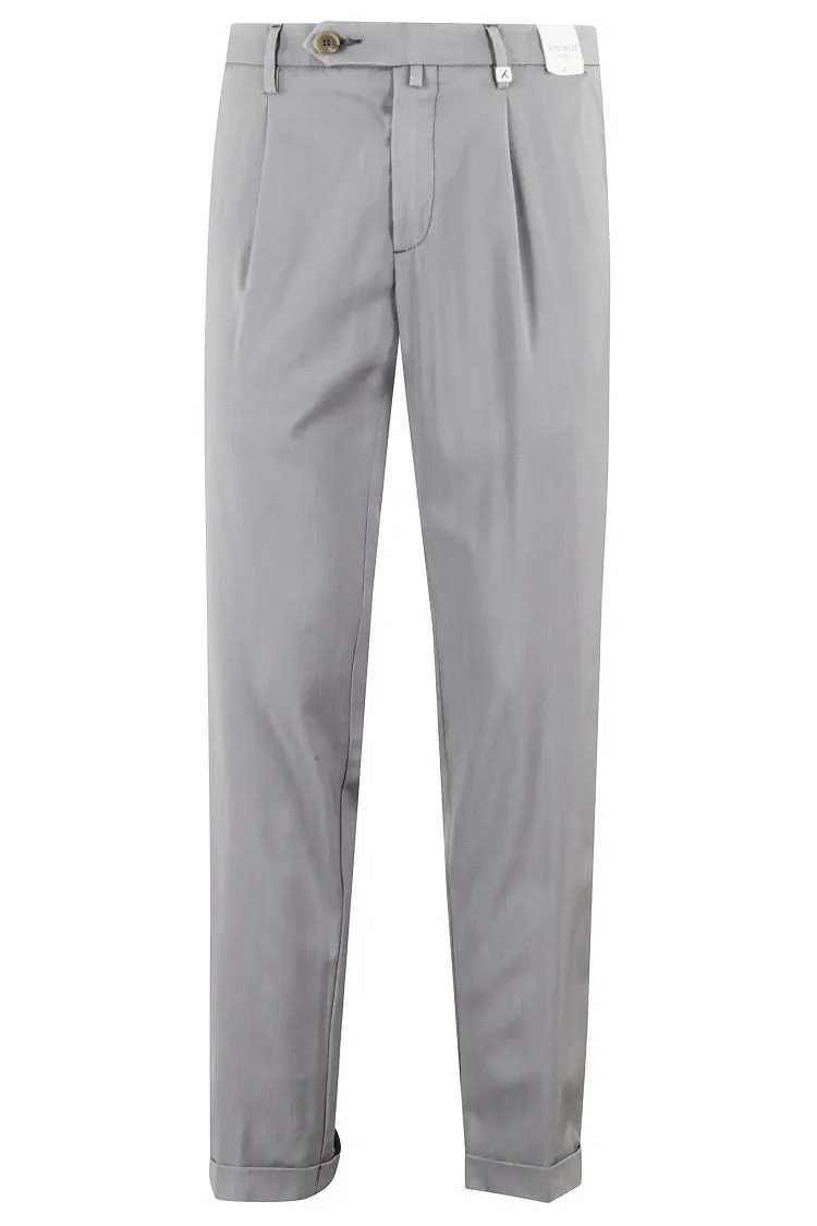 Medium Grey Chino Trousers With Pleated Legs