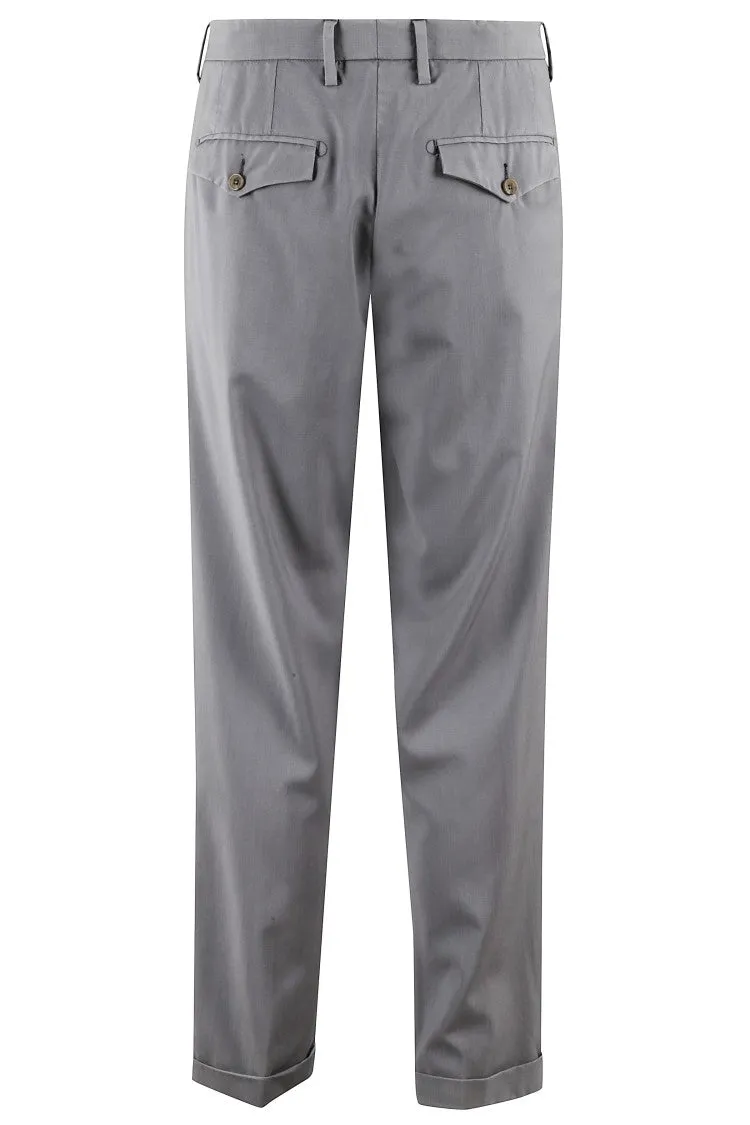 Medium Grey Chino Trousers With Pleated Legs