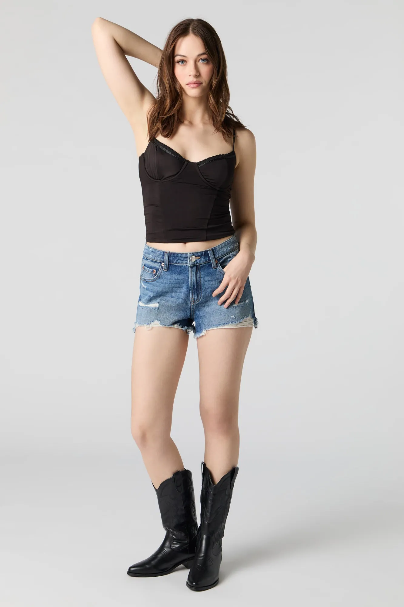 Medium Wash Distressed Denim Short