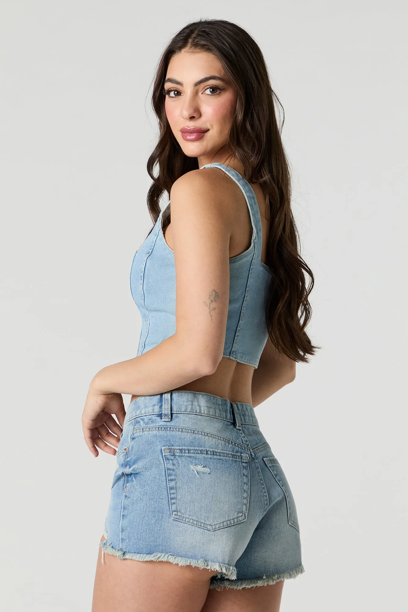 Medium Wash Distressed Denim Short