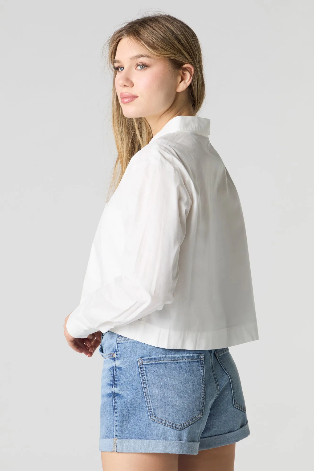Medium Wash Rolled Hem Stretch Denim Short