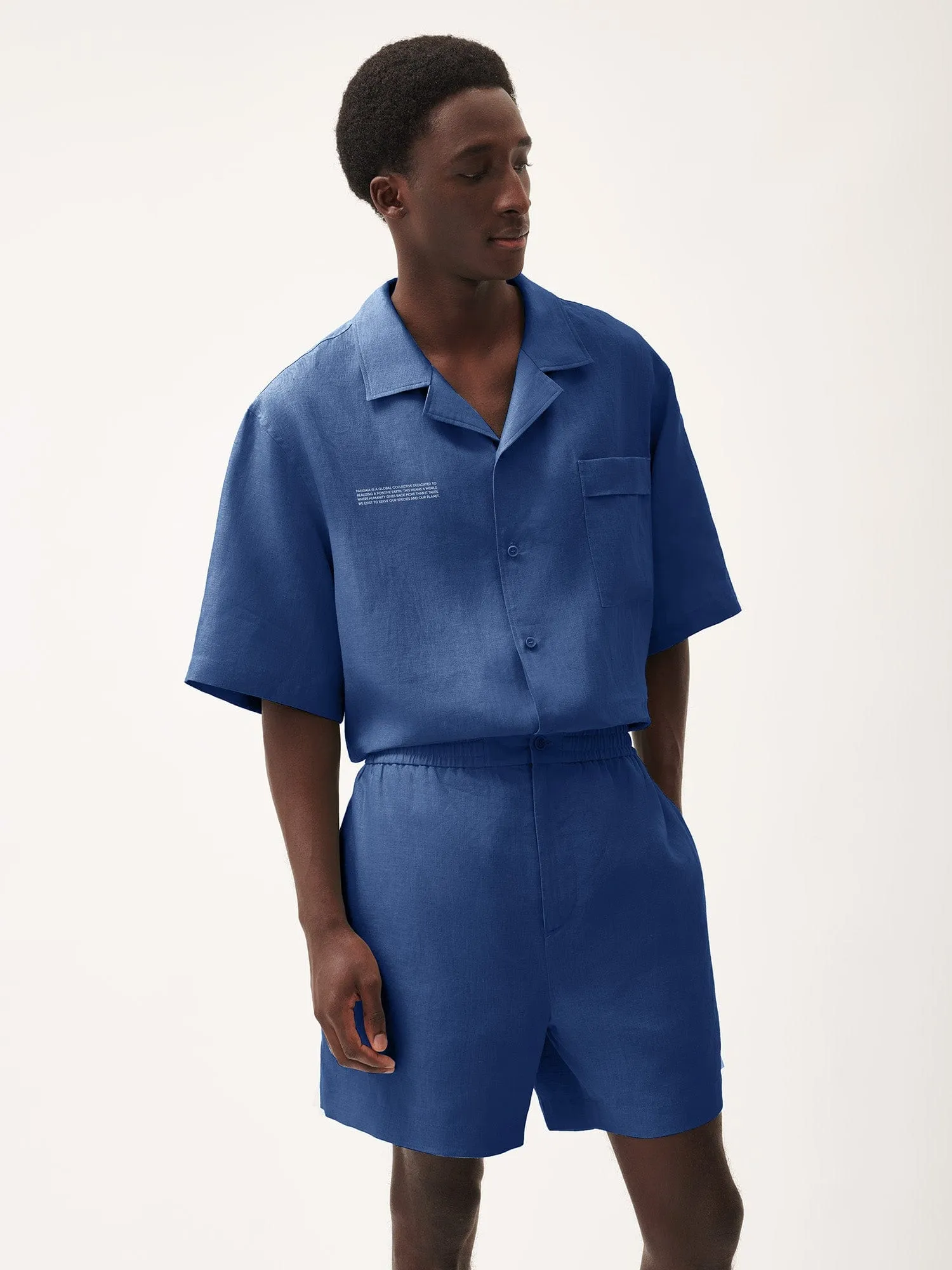 Mens DNA Linen Mid Length Shorts—lapis blue