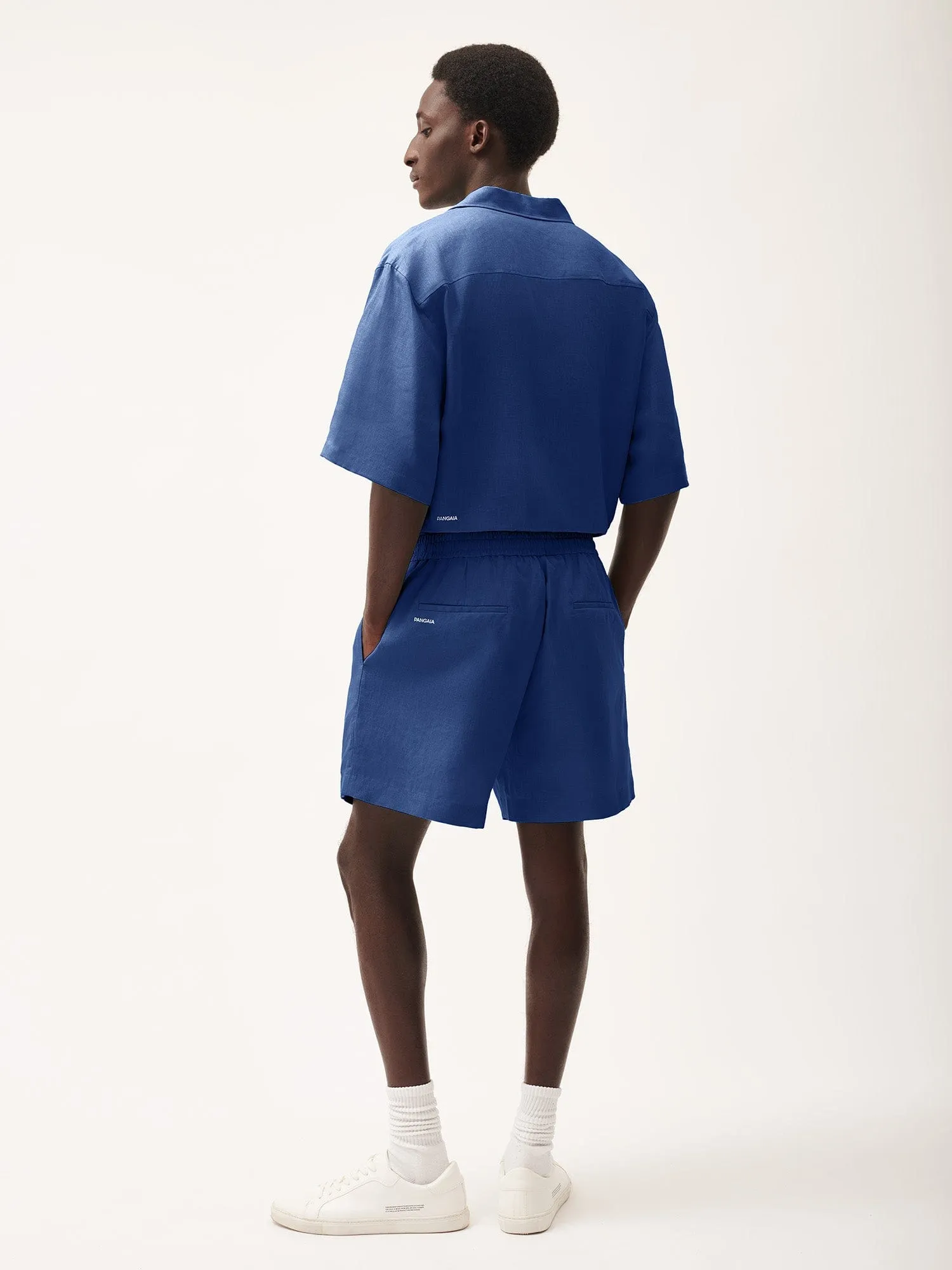 Mens DNA Linen Mid Length Shorts—lapis blue