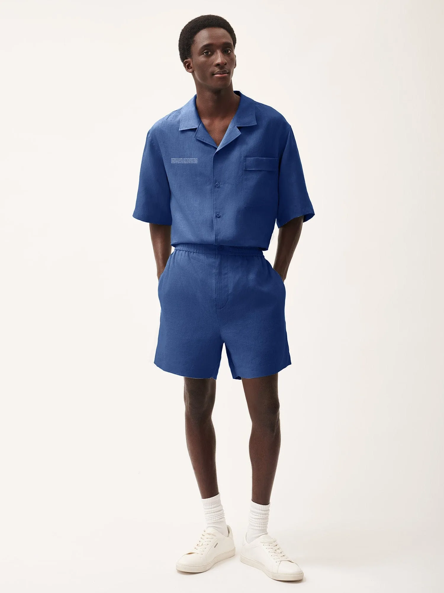 Mens DNA Linen Mid Length Shorts—lapis blue