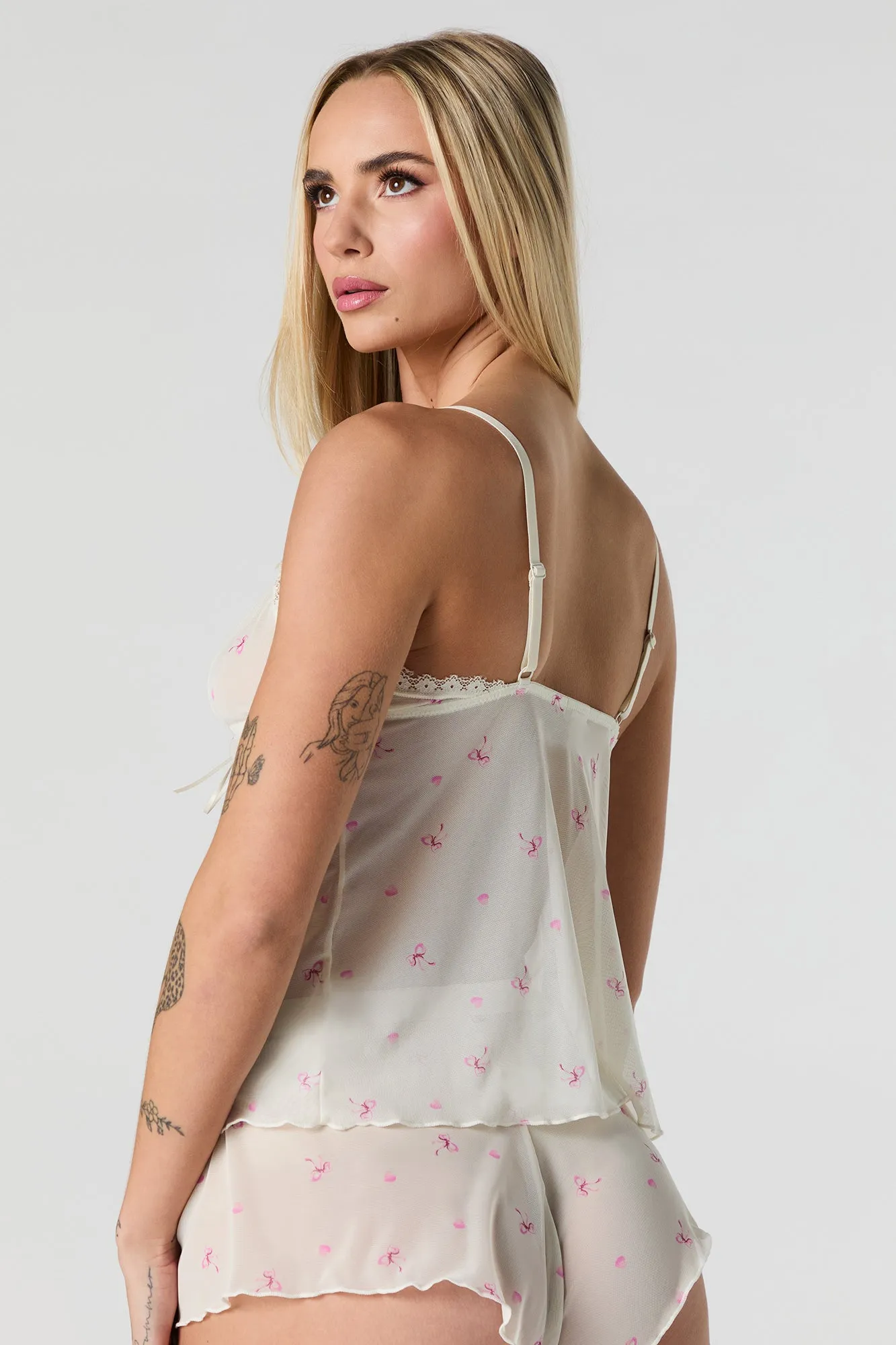 Mesh Flyaway Tank & Shortie 2 Piece Lingerie Pajama Set