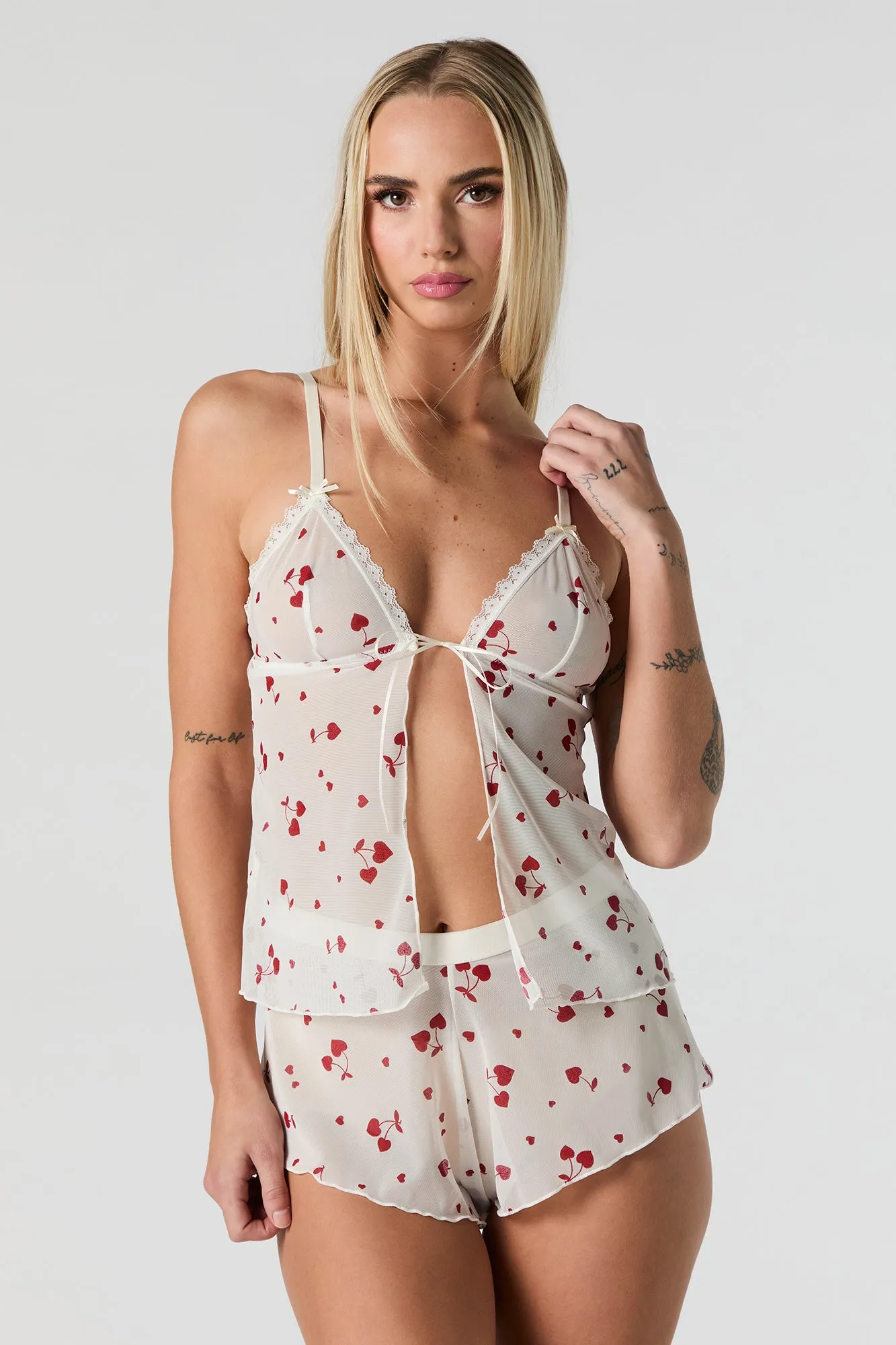 Mesh Flyaway Tank & Shortie 2 Piece Lingerie Pajama Set