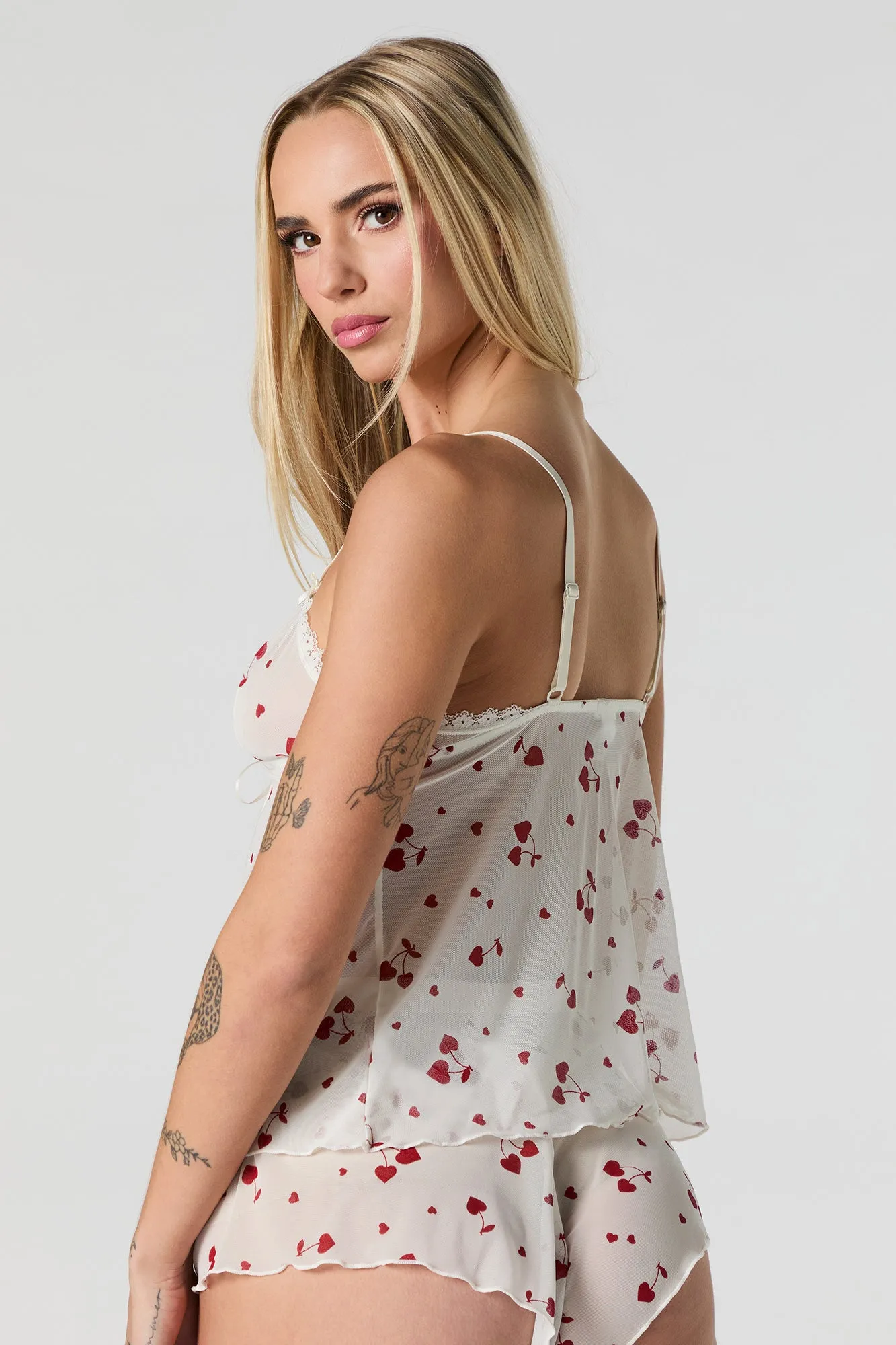 Mesh Flyaway Tank & Shortie 2 Piece Lingerie Pajama Set