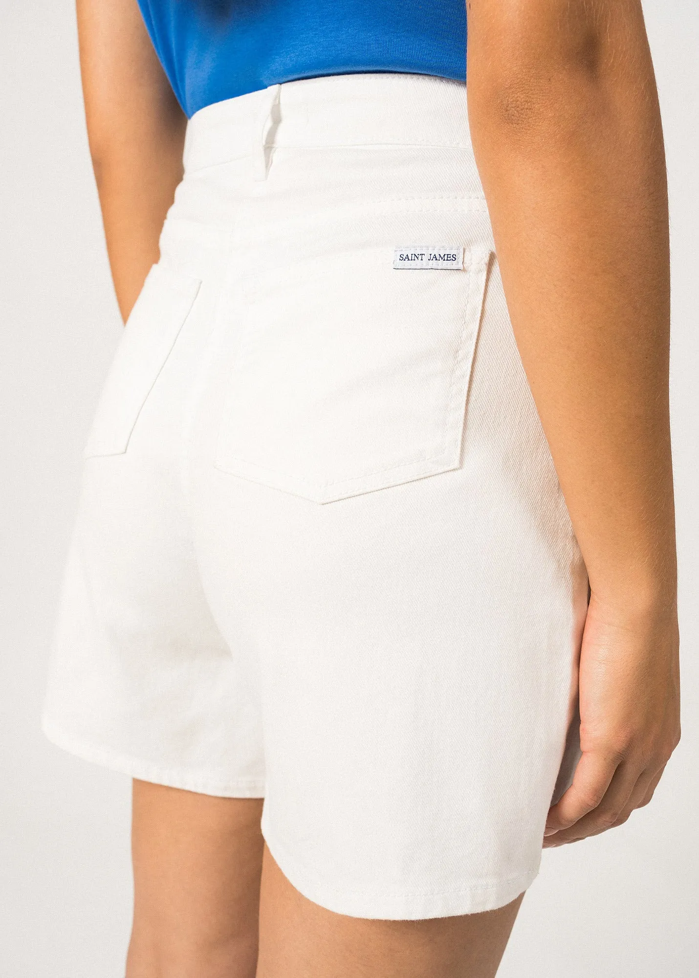 PEARL - Twill Cotton Shorts with High Waist - Straight Cut | Straight Cut (WHITE)