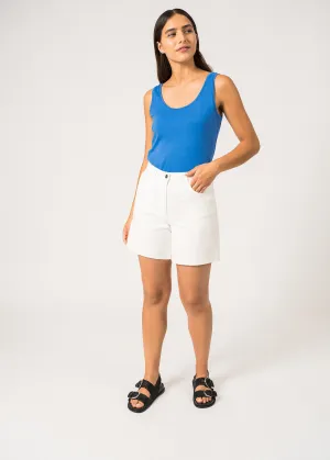 PEARL - Twill Cotton Shorts with High Waist - Straight Cut | Straight Cut (WHITE)