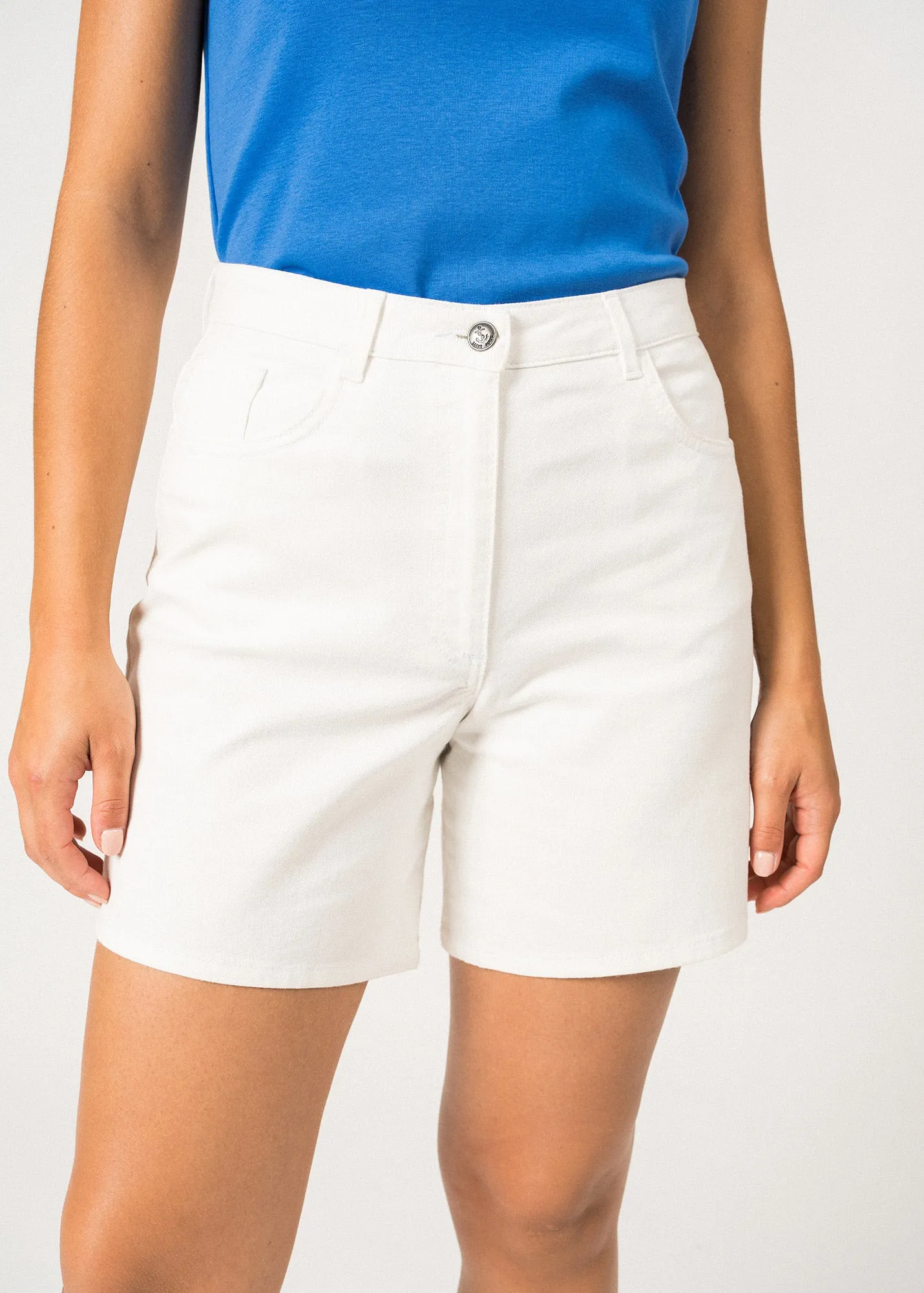 PEARL - Twill Cotton Shorts with High Waist - Straight Cut | Straight Cut (WHITE)