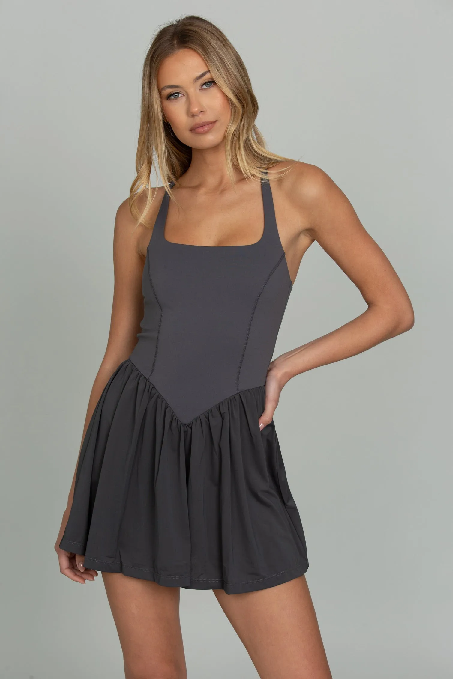 Peppercorn Cross Back Corset Dress