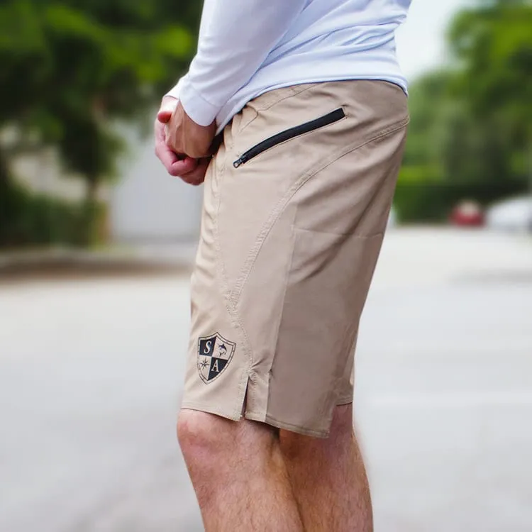 Performance Shorts | Solid Tan | Black SA Shield