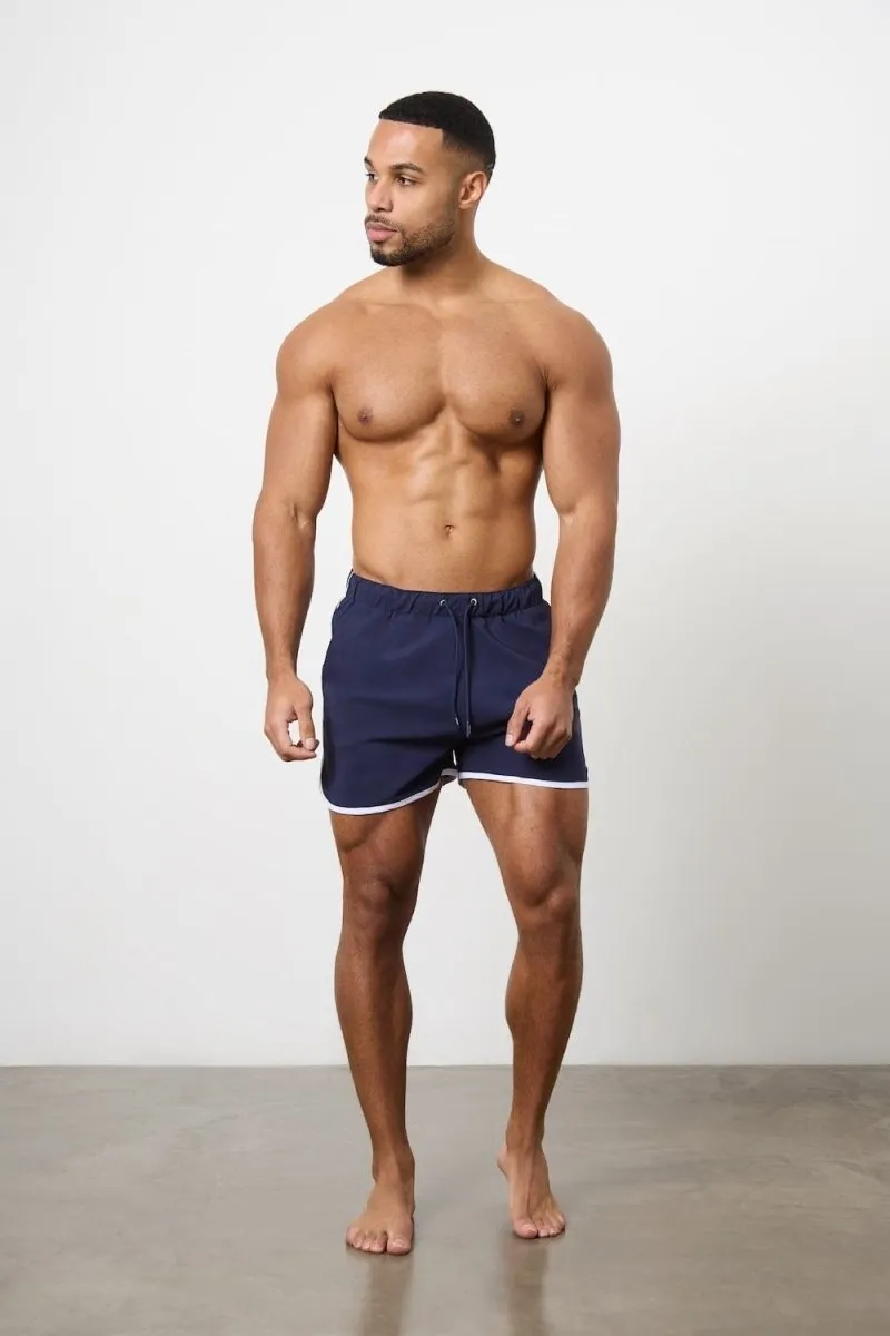 Piped Swim Short in Navy