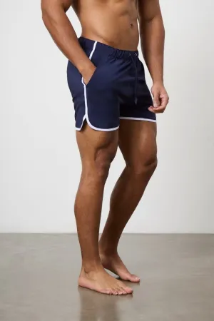 Piped Swim Short in Navy