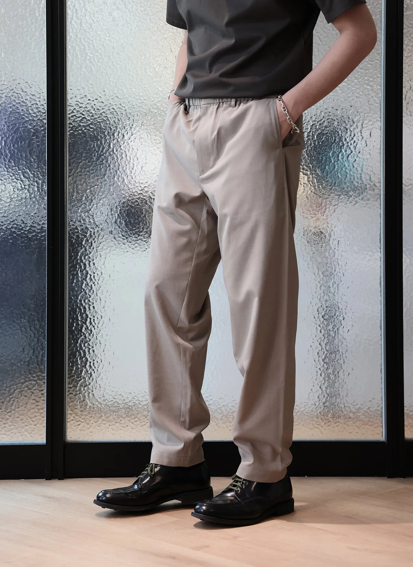 Polyester Wide Tapered Easy Pants