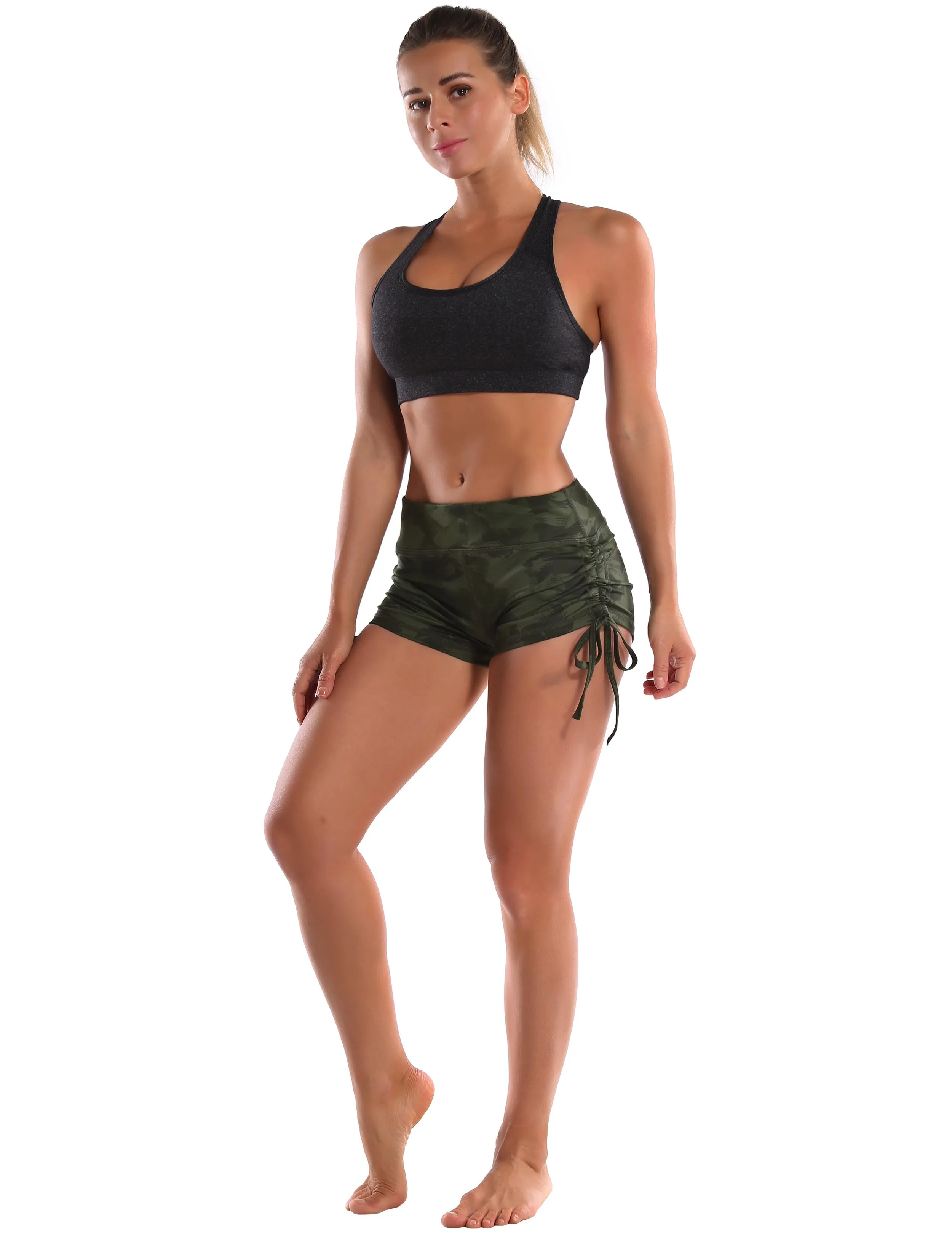 Printed Side Drawstring Hot Shorts green brushcamo_Pilates