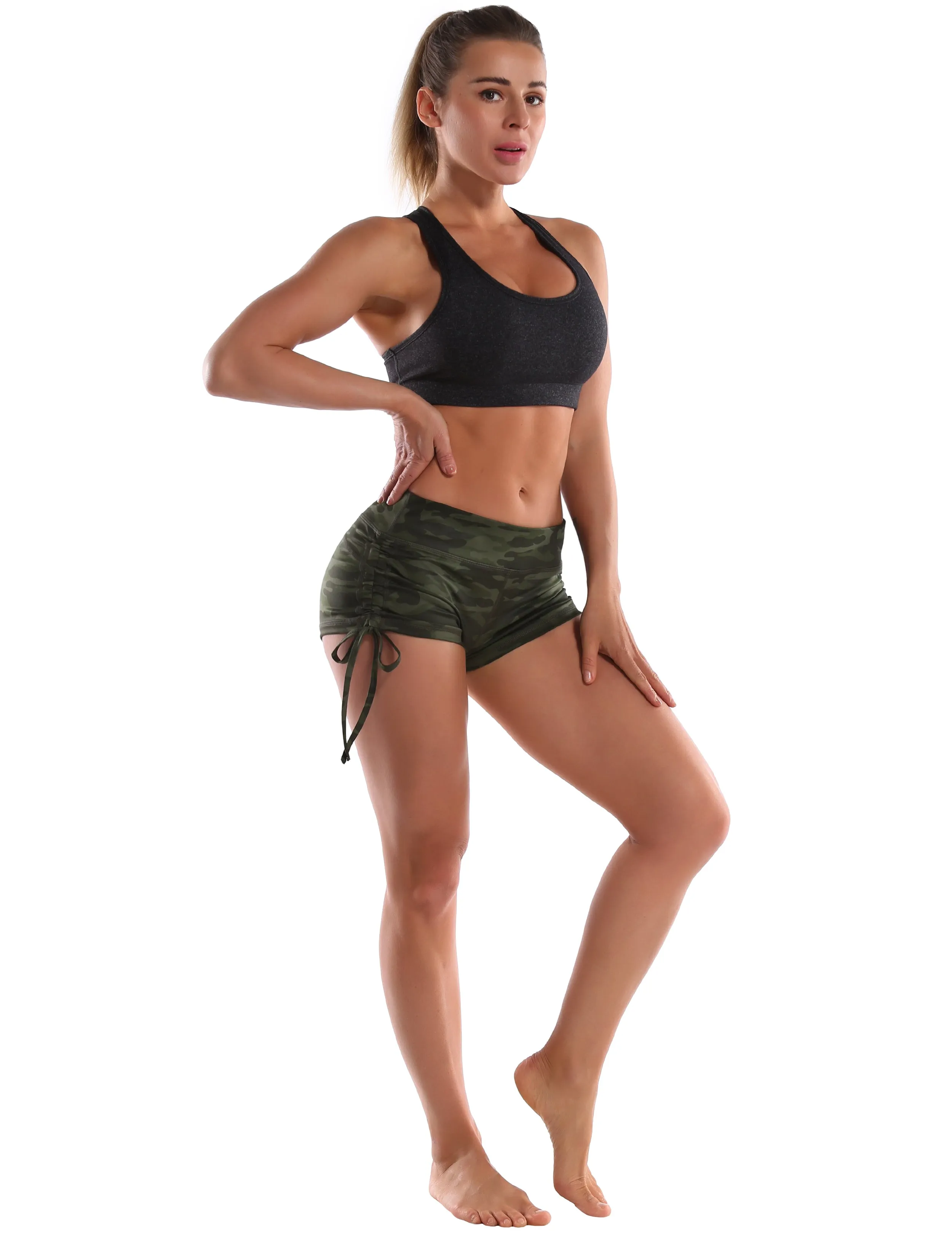 Printed Side Drawstring Hot Shorts green camo_Biking