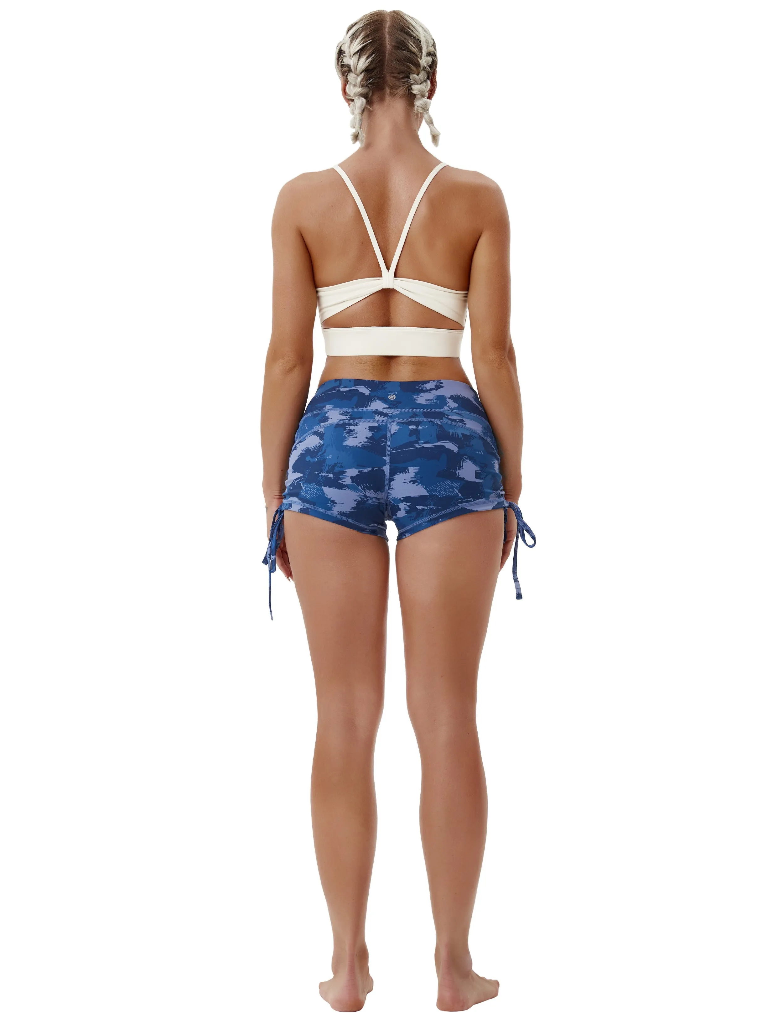 Printed Side Drawstring Hot Shorts navy brushcamo_Biking