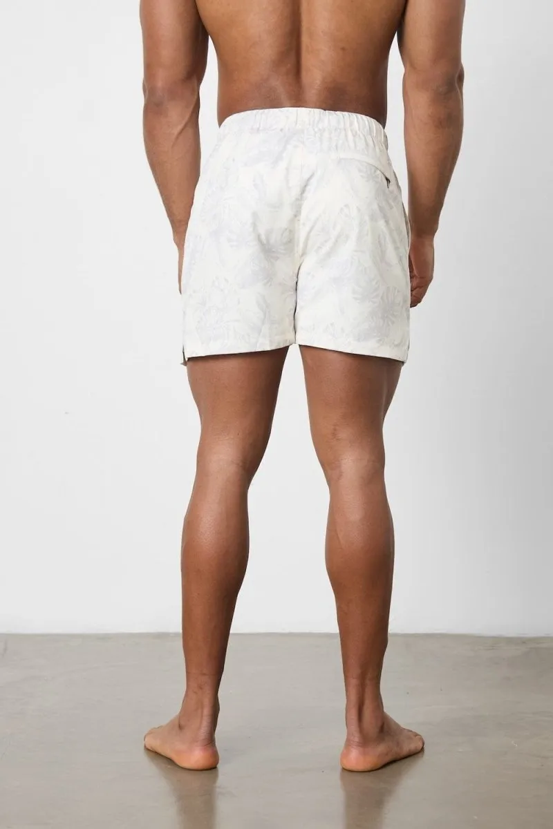 Printed Swim Short in Stone Faded Palm