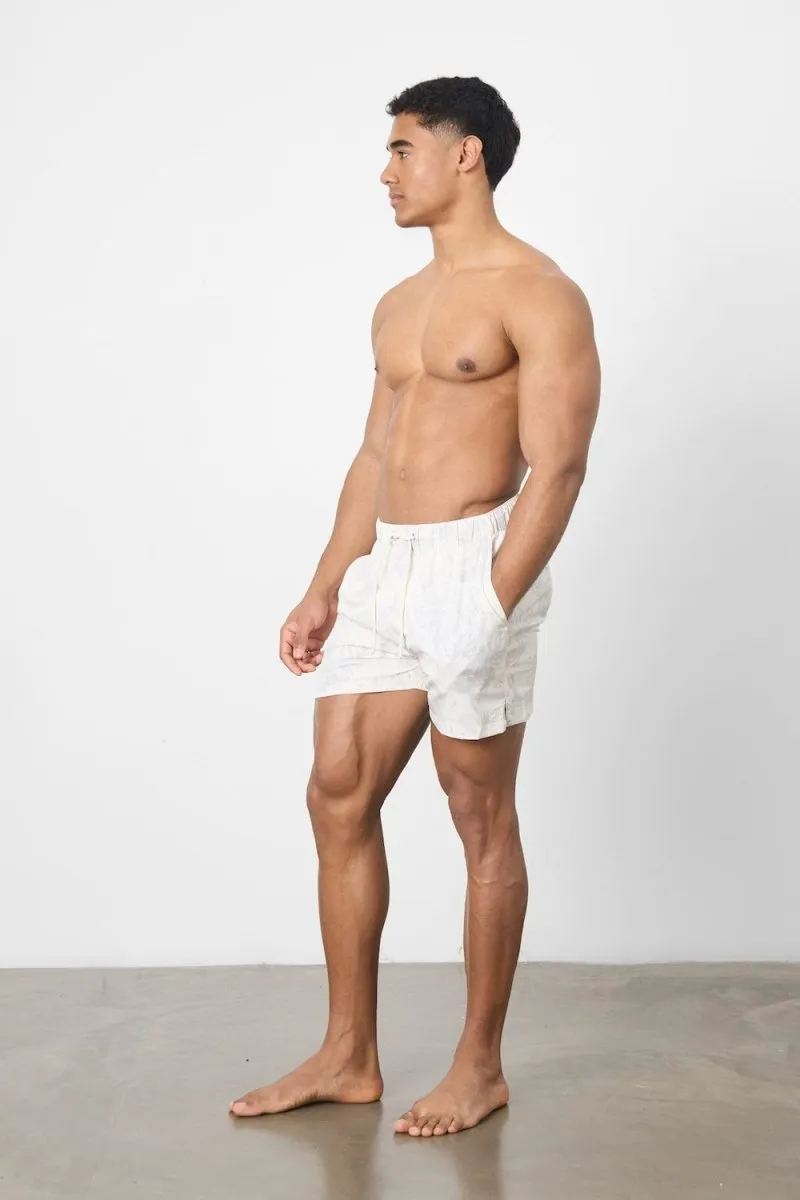 Printed Swim Short in Stone Faded Palm