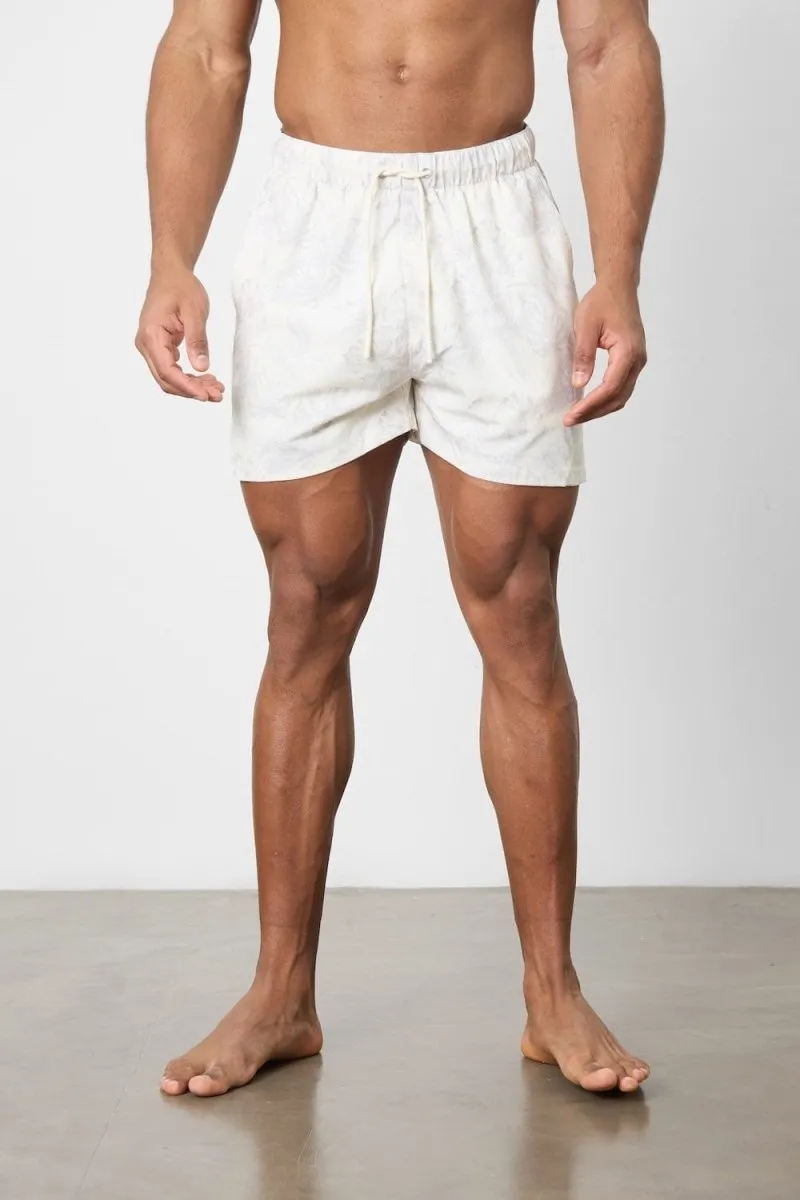 Printed Swim Short in Stone Faded Palm