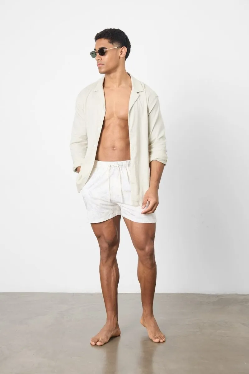 Printed Swim Short in Stone Faded Palm