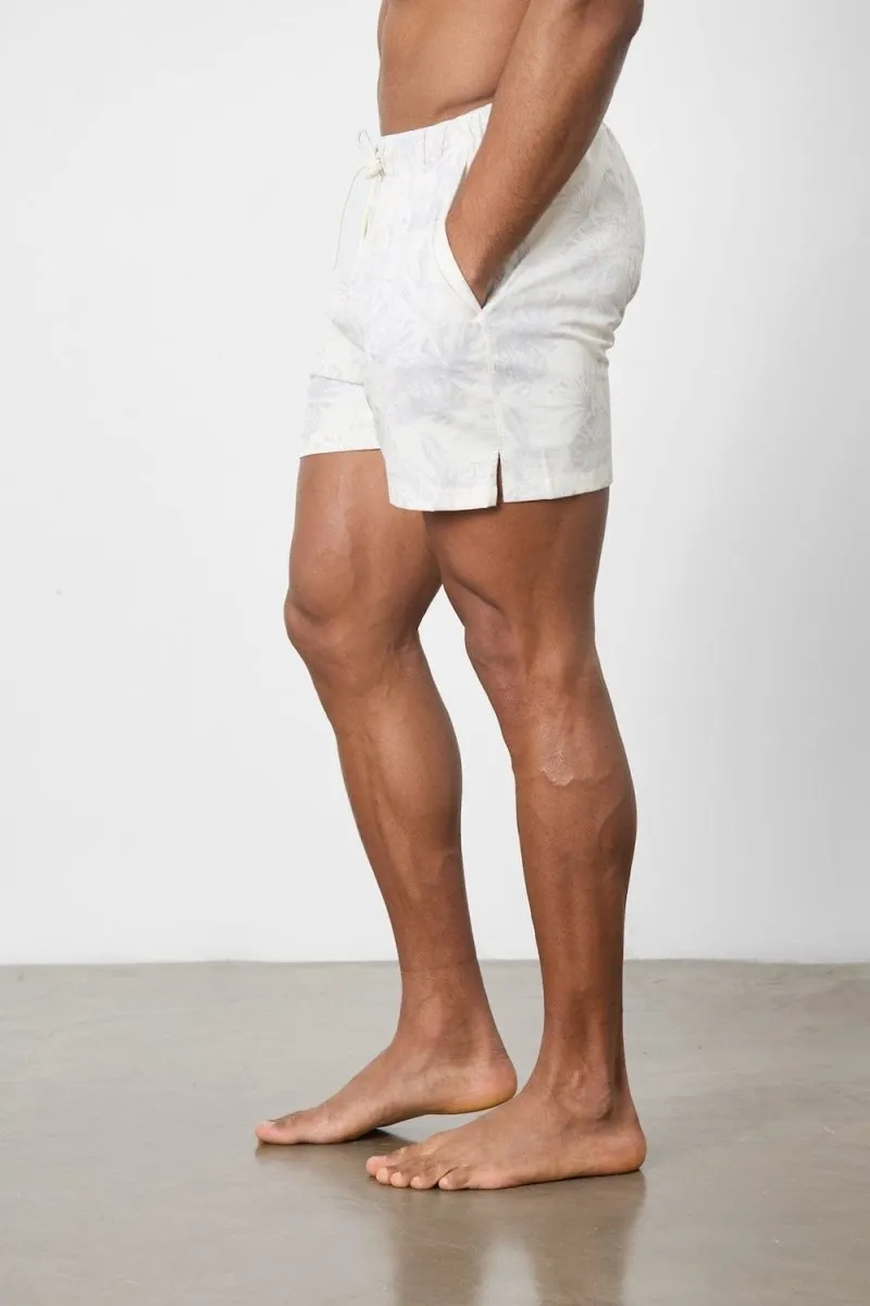 Printed Swim Short in Stone Faded Palm