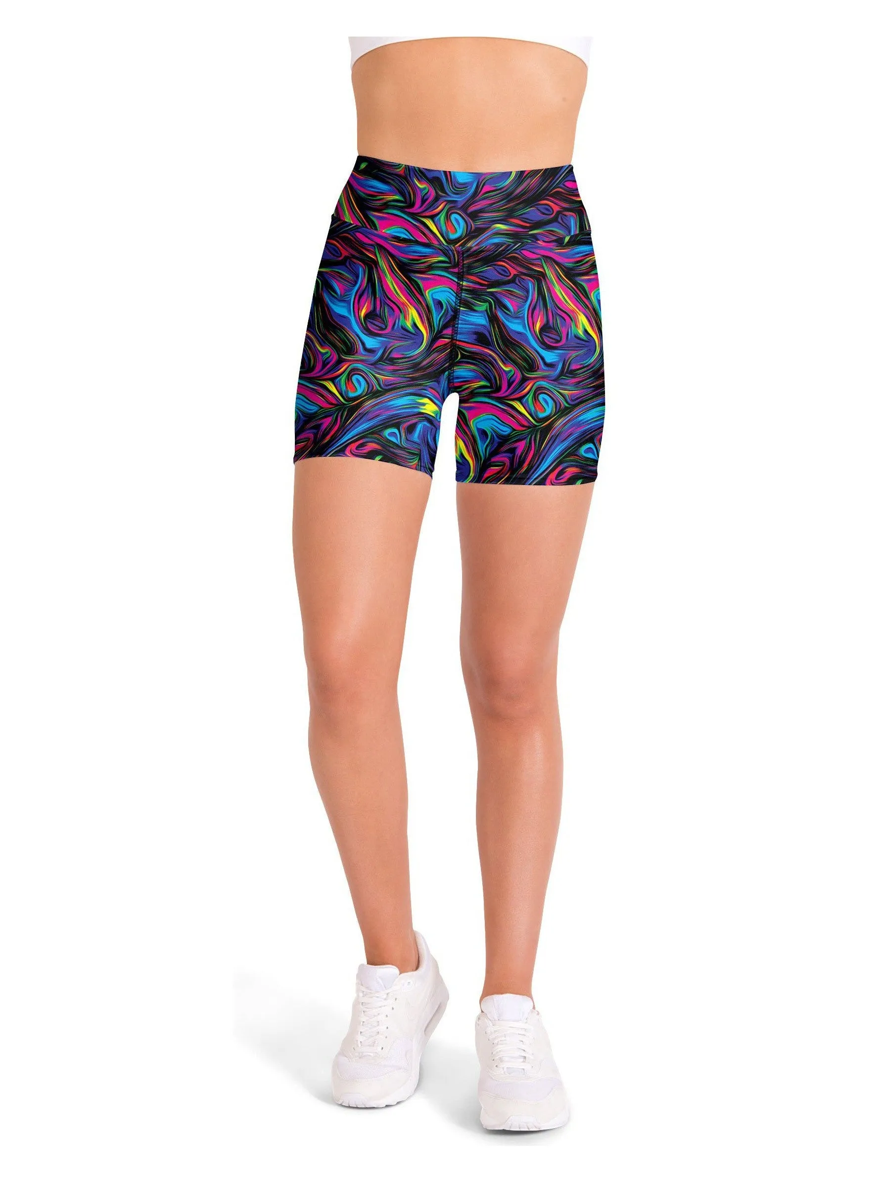 Psychedelic Neon Paint Yoga Shorts