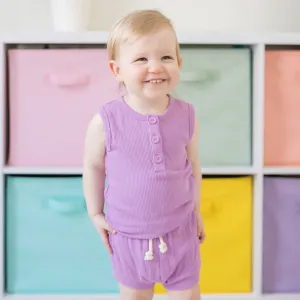 Ribbed Henley Tank Set in Poi