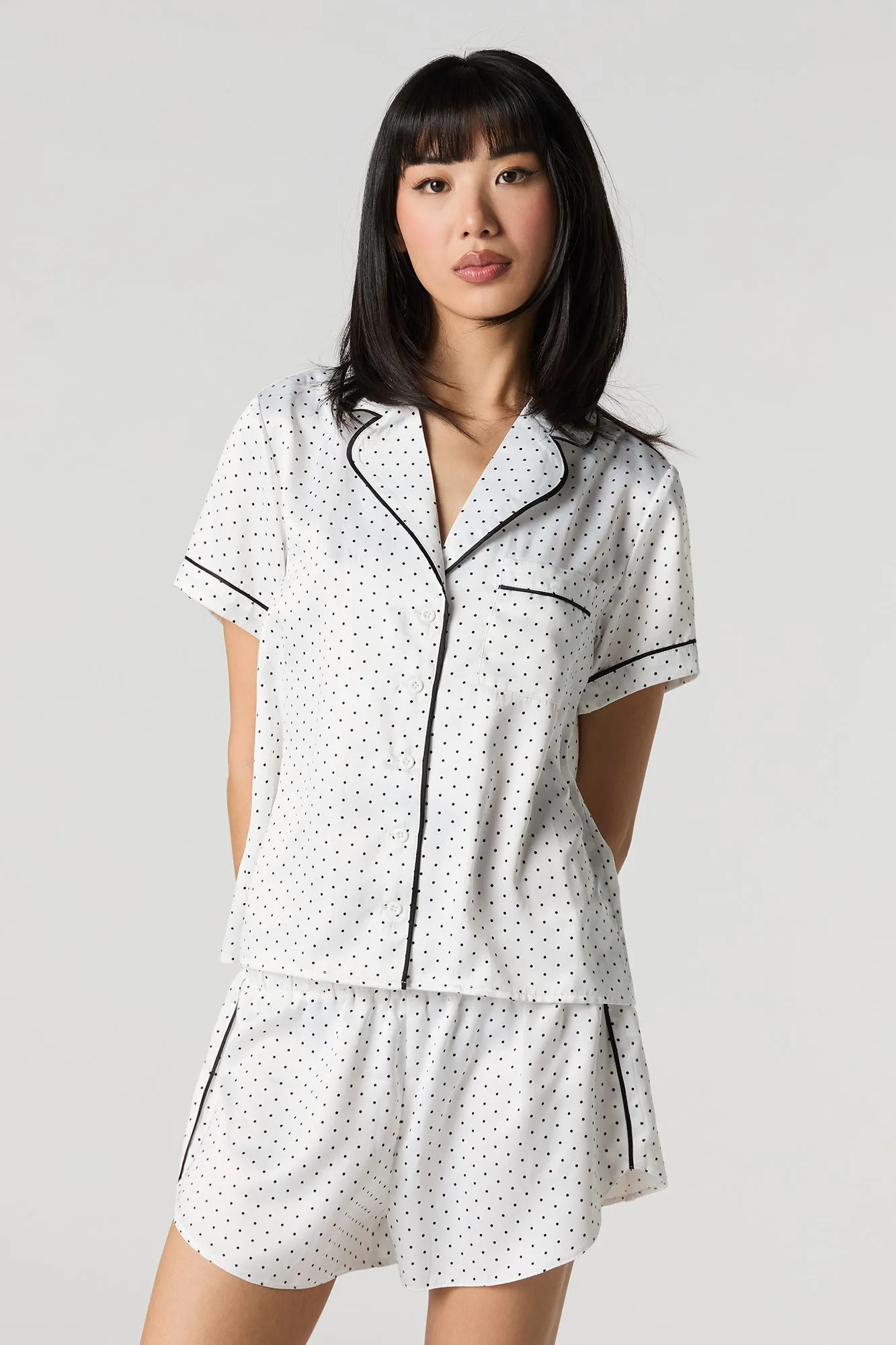 Satin Button-Up Shirt & Short 2 Piece Pajama Set