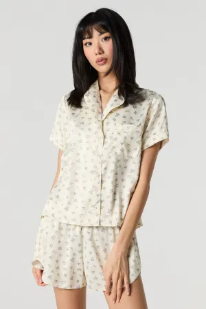 Satin Button-Up Shirt & Short 2 Piece Pajama Set