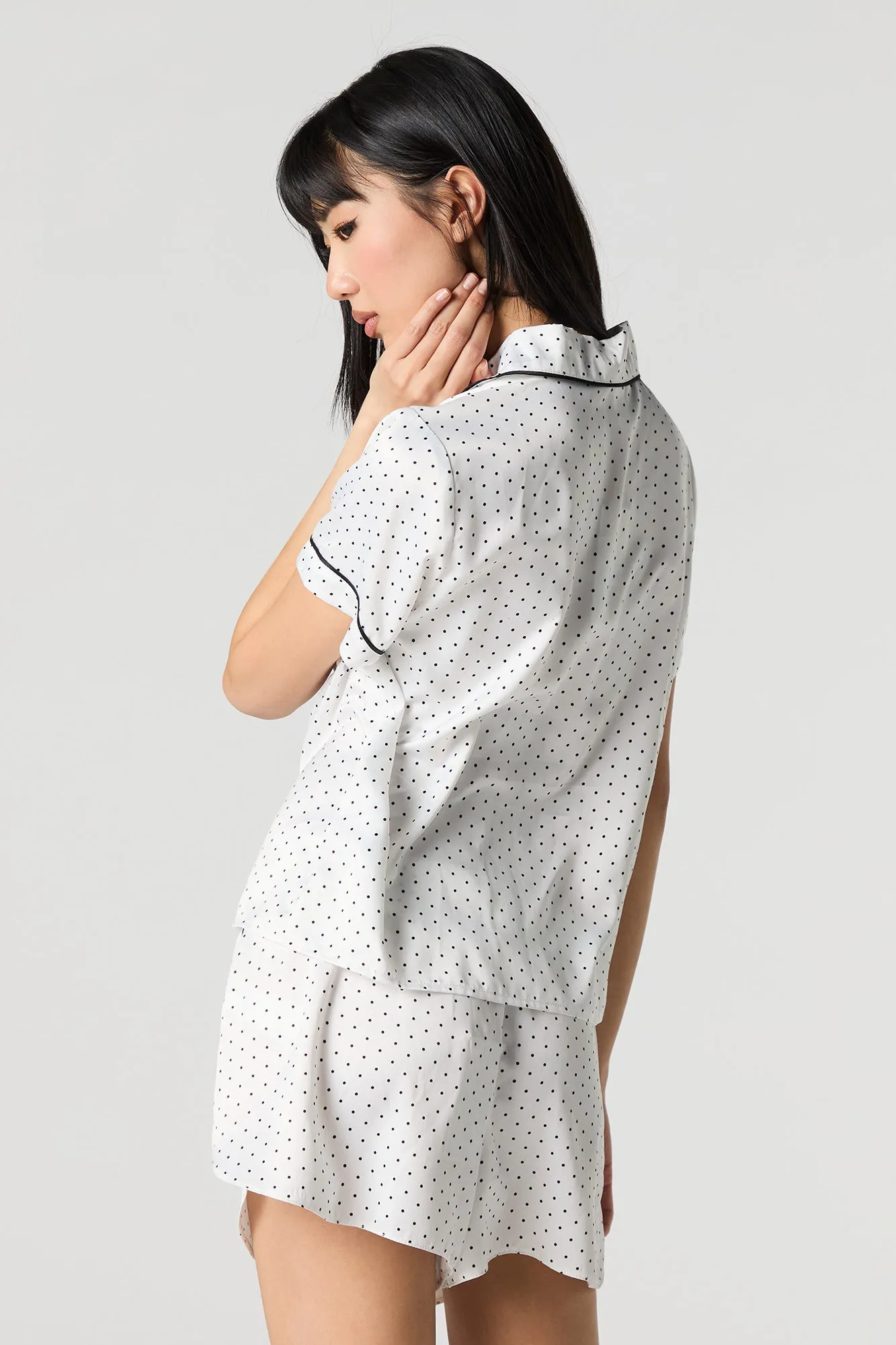 Satin Button-Up Shirt & Short 2 Piece Pajama Set