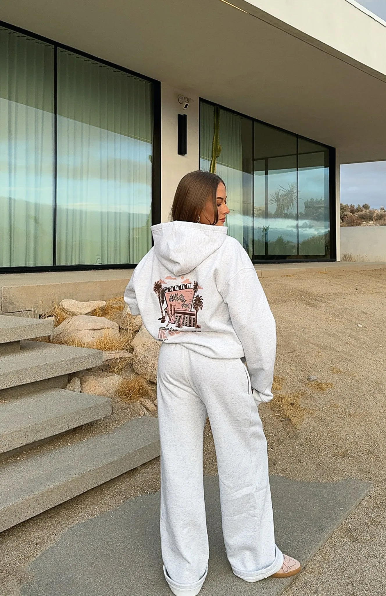 Scenic Route Wide Leg Sweatpants Grey Marle