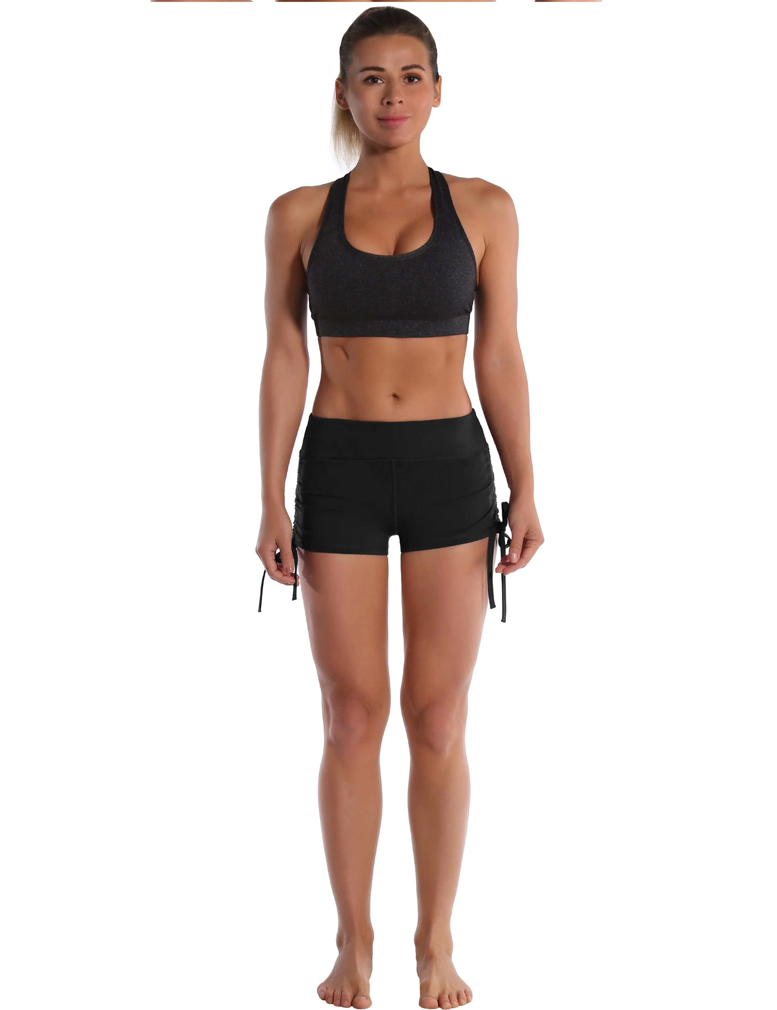 Side Drawstring Hot Shorts black_Running
