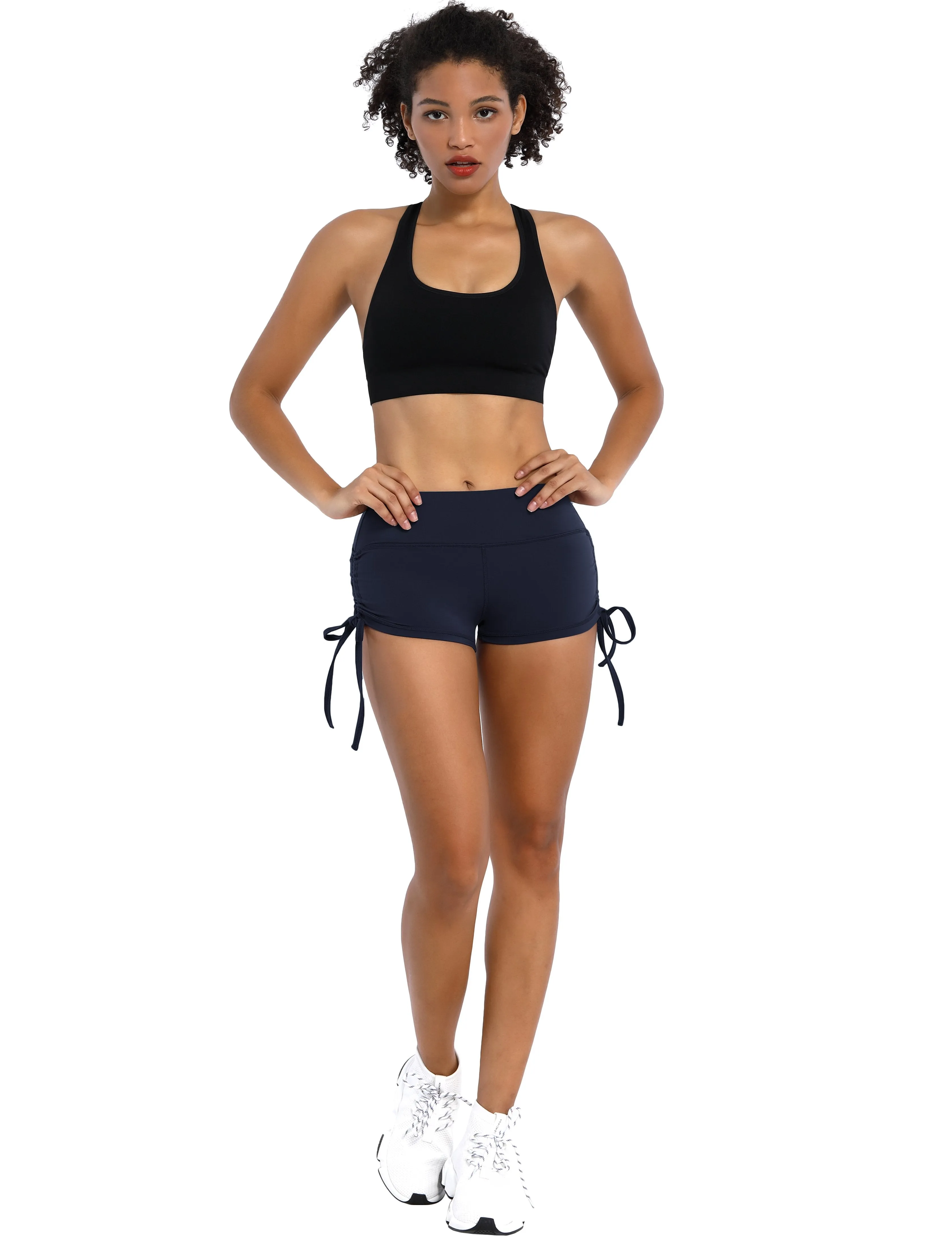 Side Drawstring Hot Shorts darknavy ins
