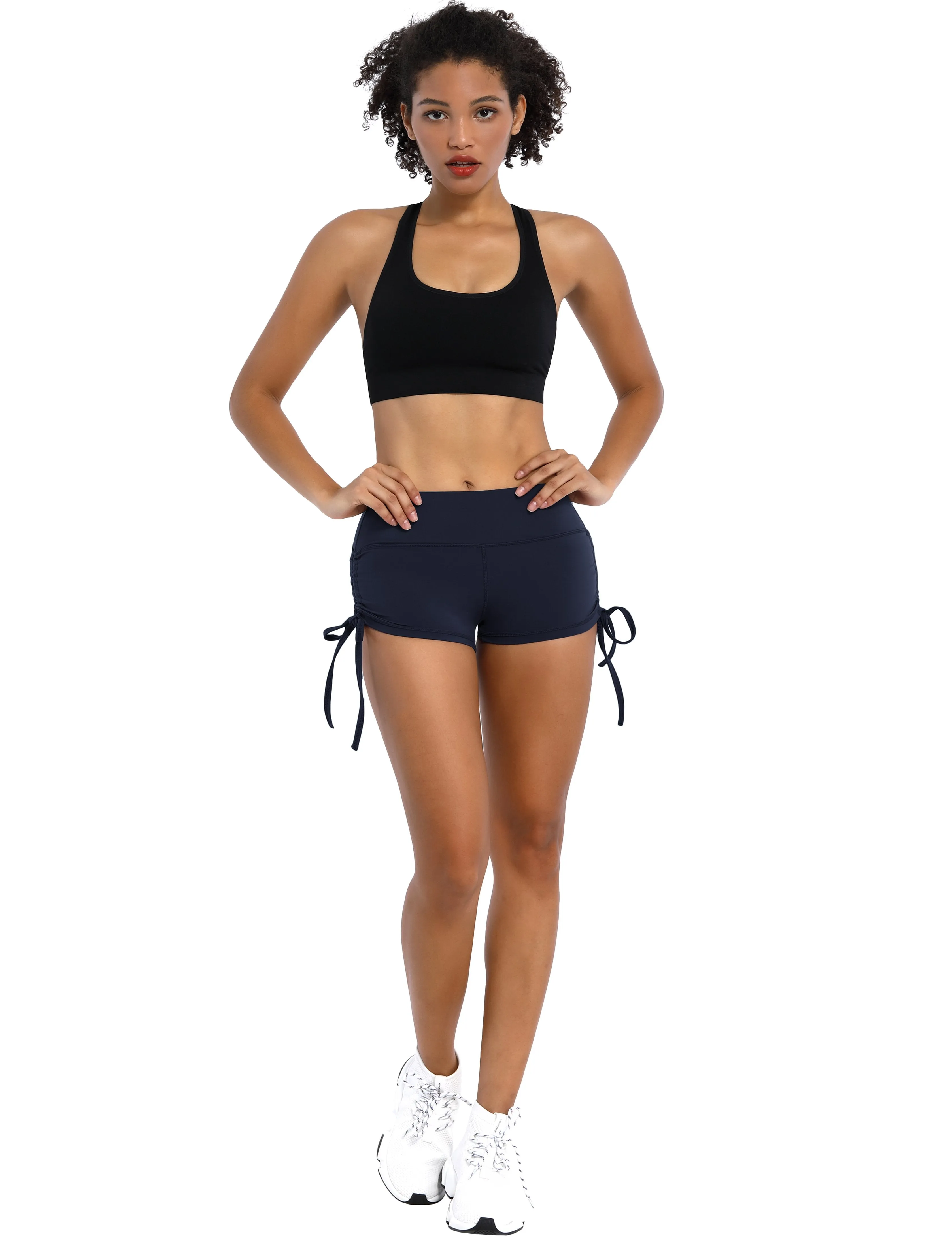 Side Drawstring Hot Shorts darknavy ins_Biking