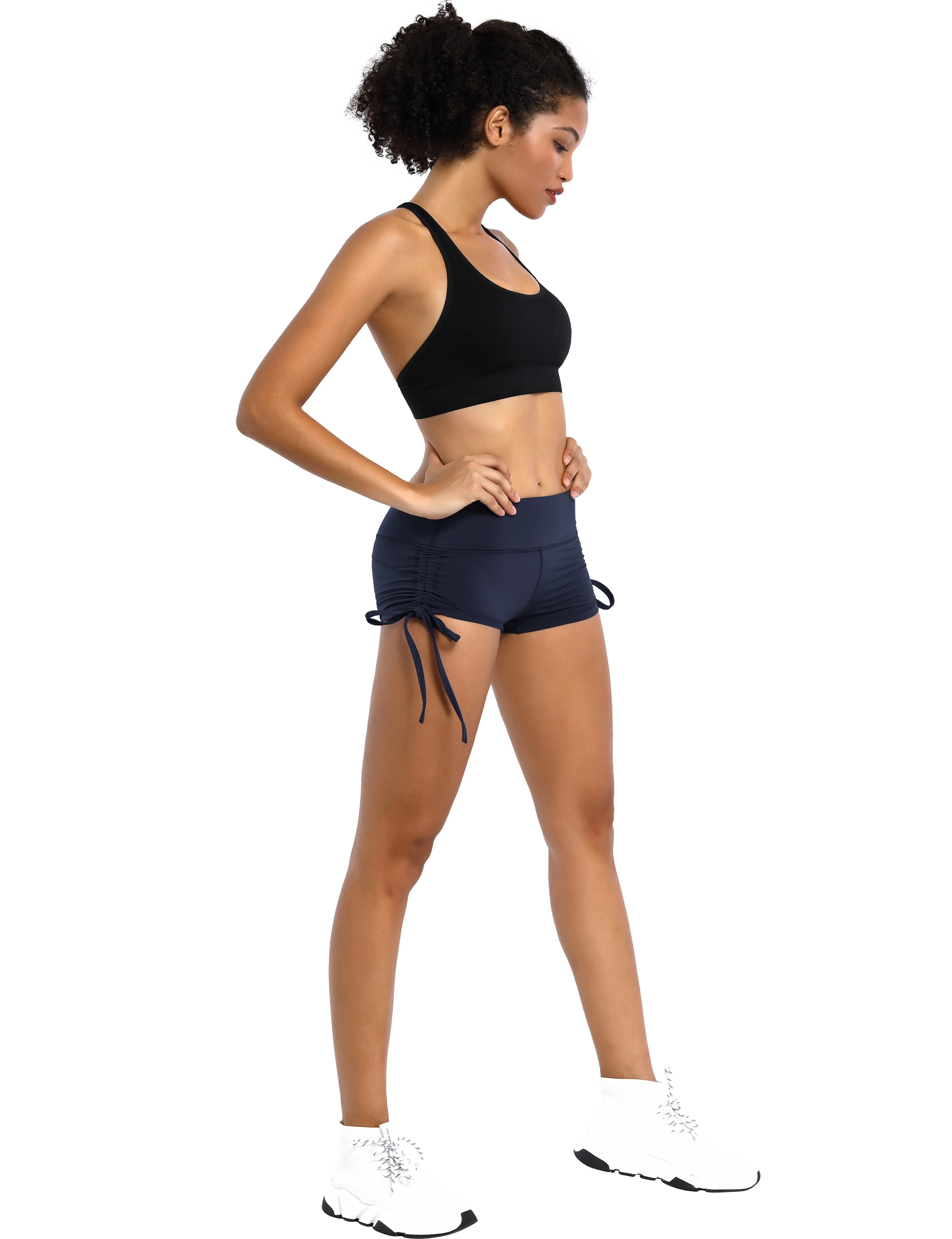 Side Drawstring Hot Shorts darknavy ins_Biking