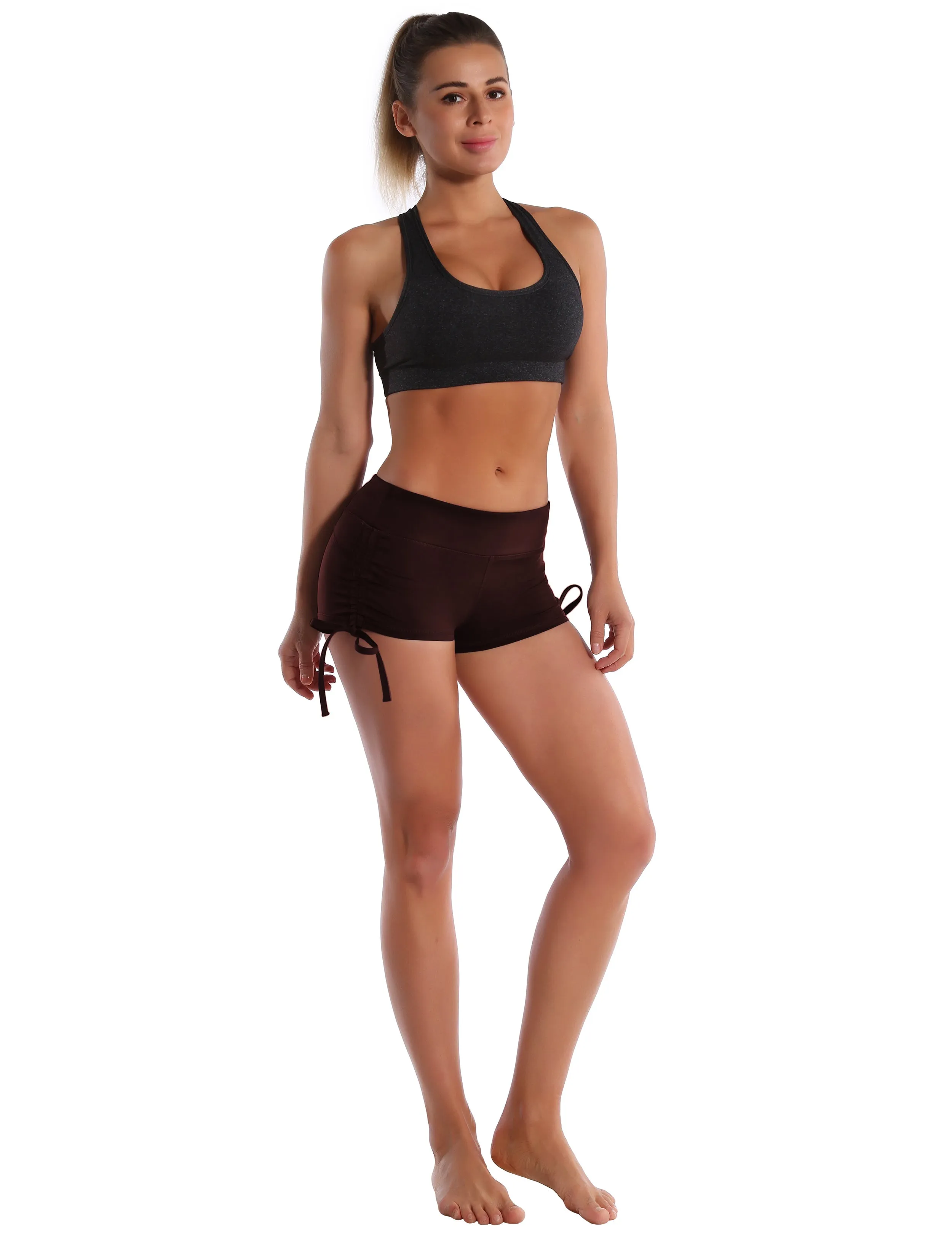 Side Drawstring Hot Shorts mahoganymaroon_Pilates