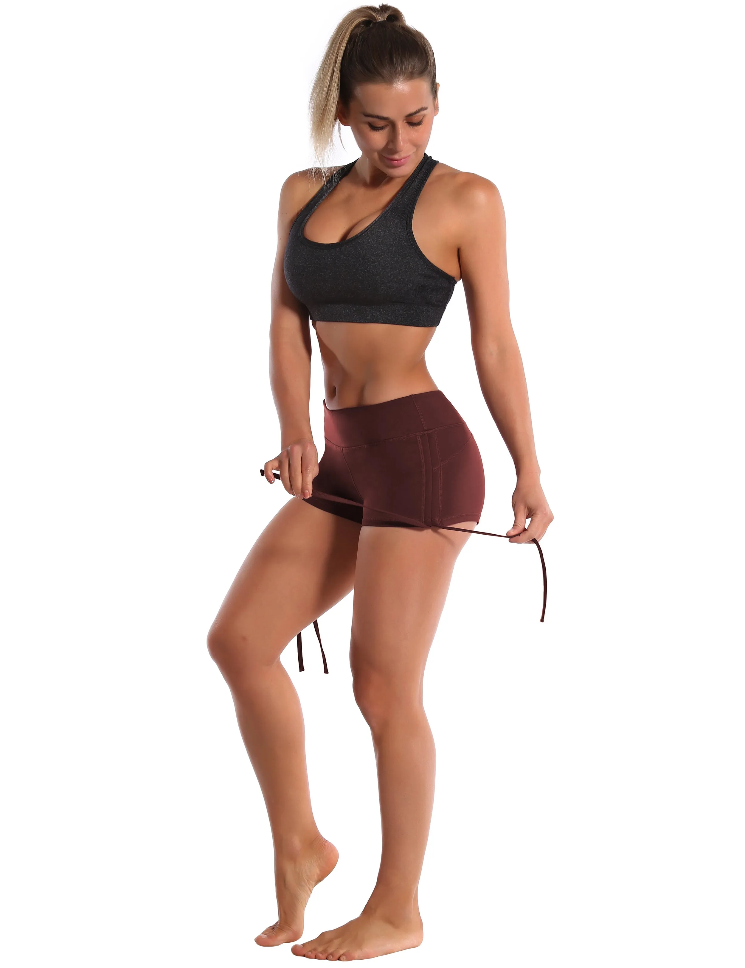 Side Drawstring Hot Shorts mahoganymaroon_yoga