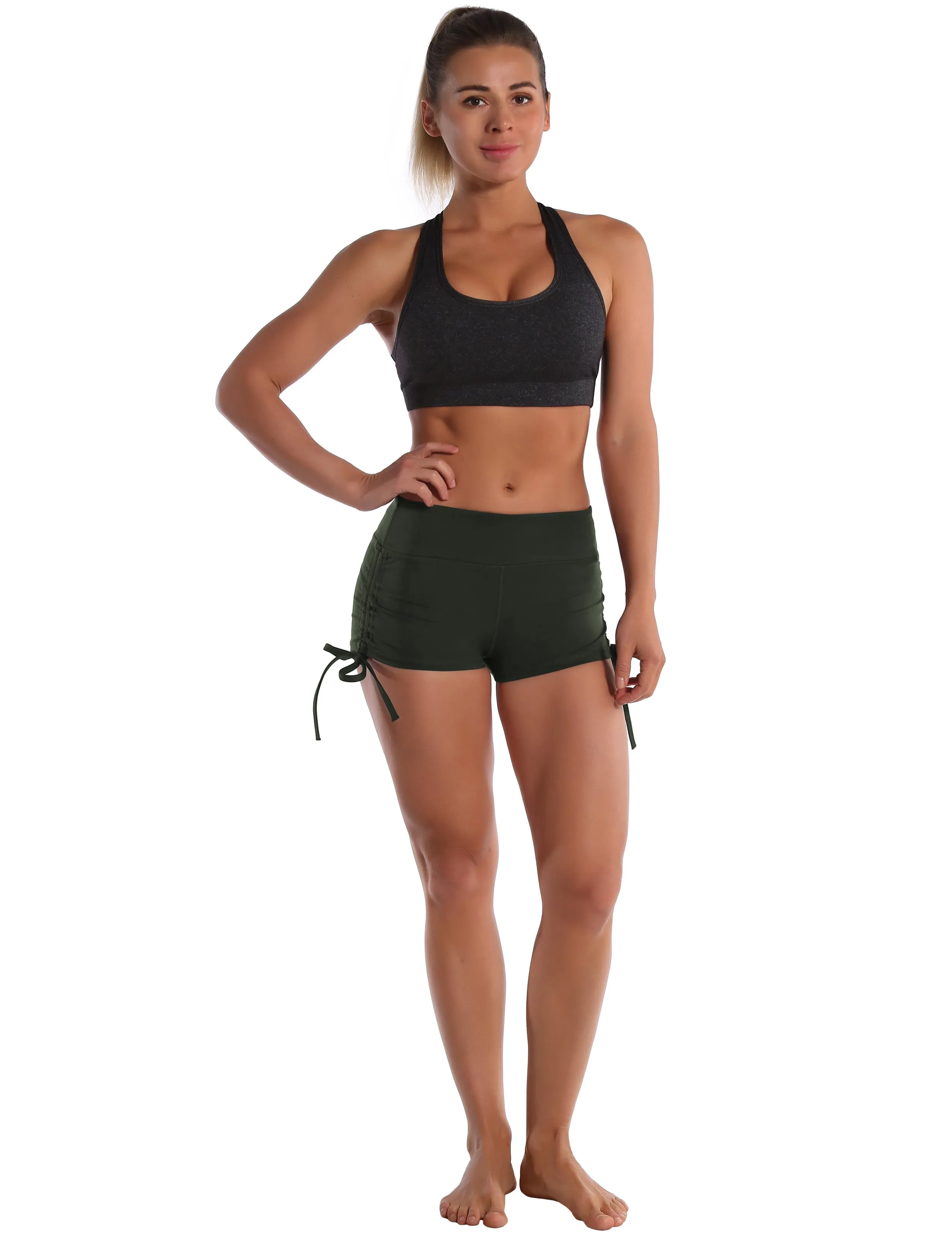 Side Drawstring Hot Shorts olivegray_Pilates