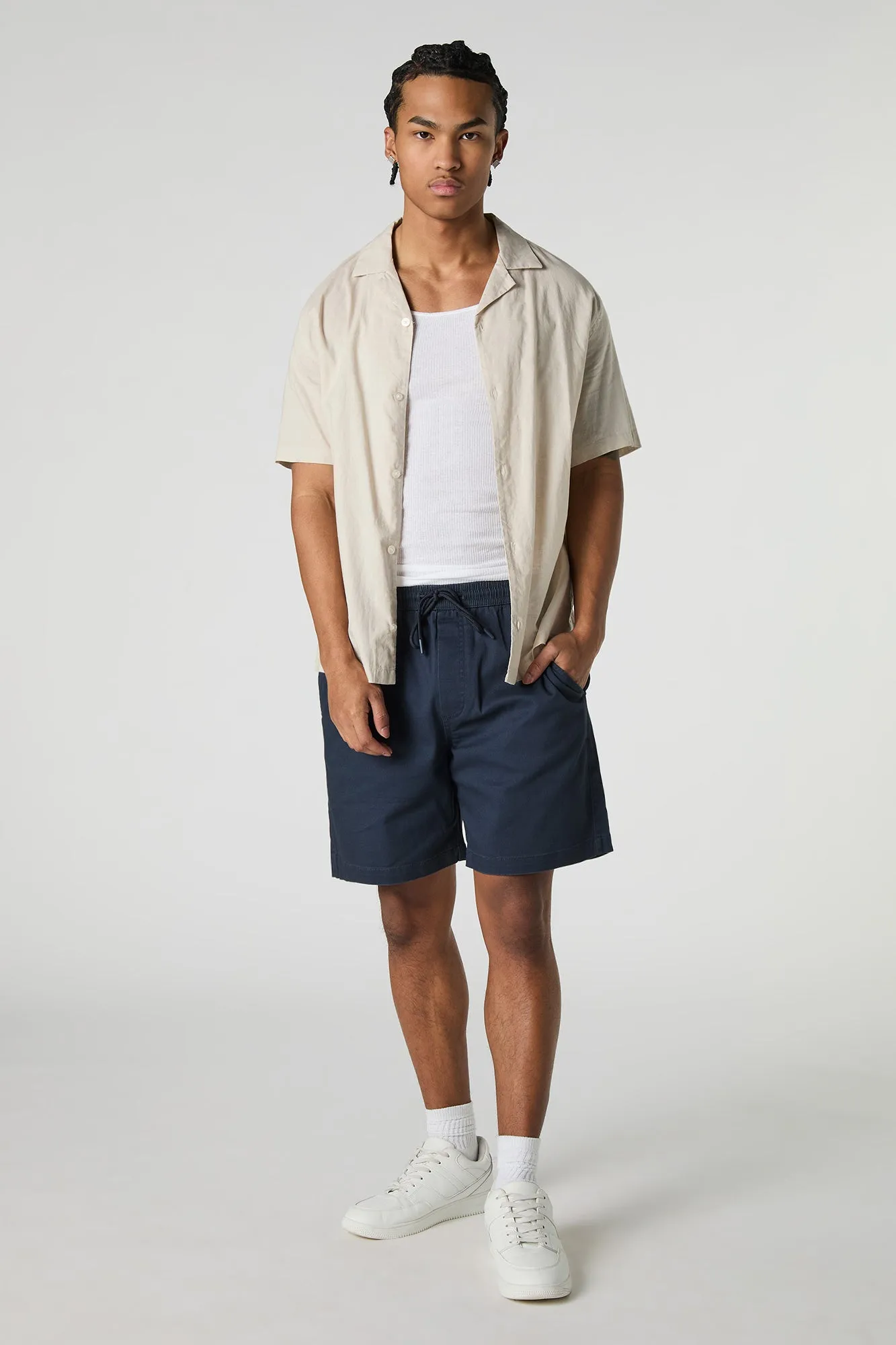 Solid Drawstring Mid Length Short