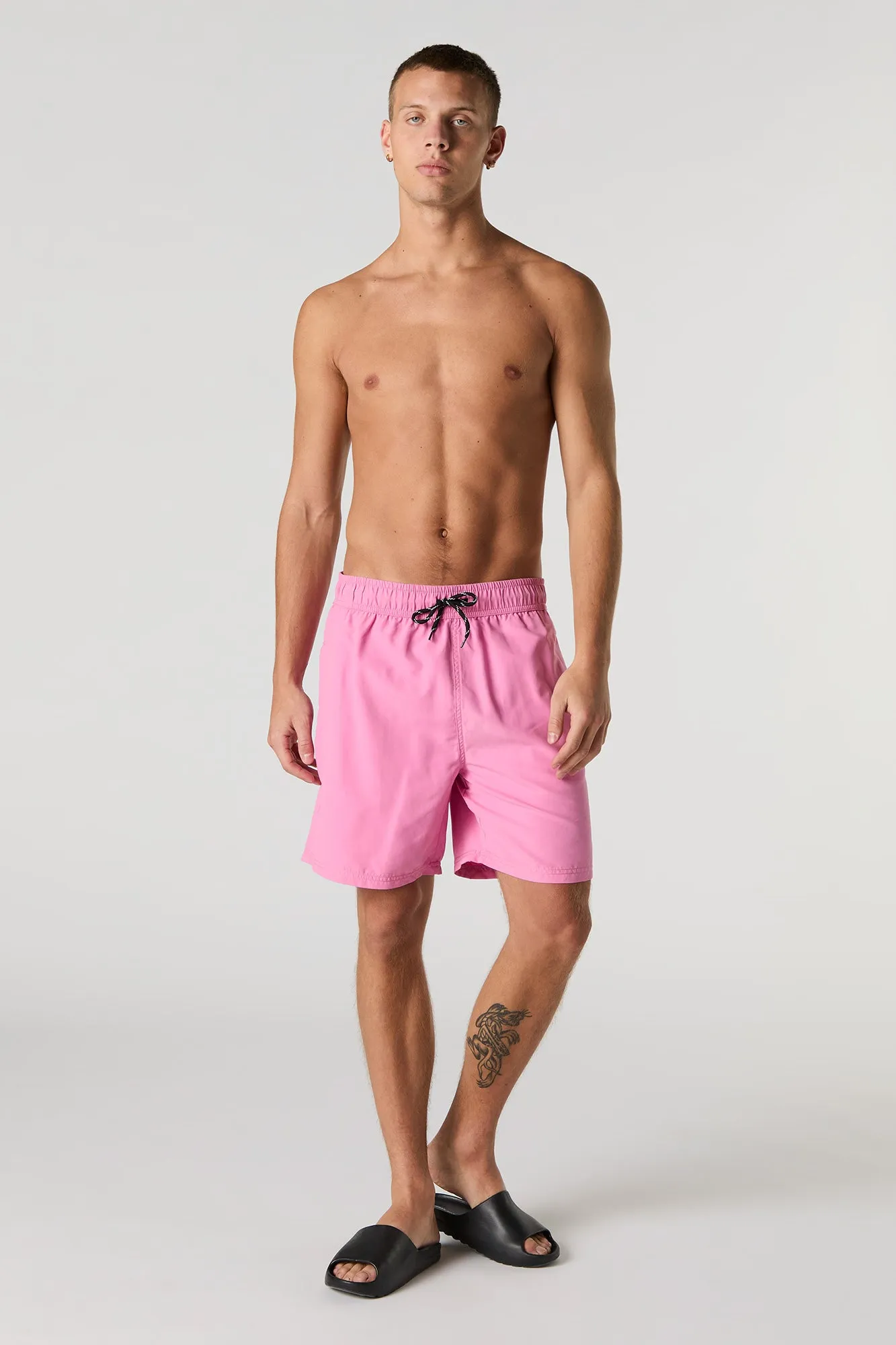 Solid Drawstring Swim Short