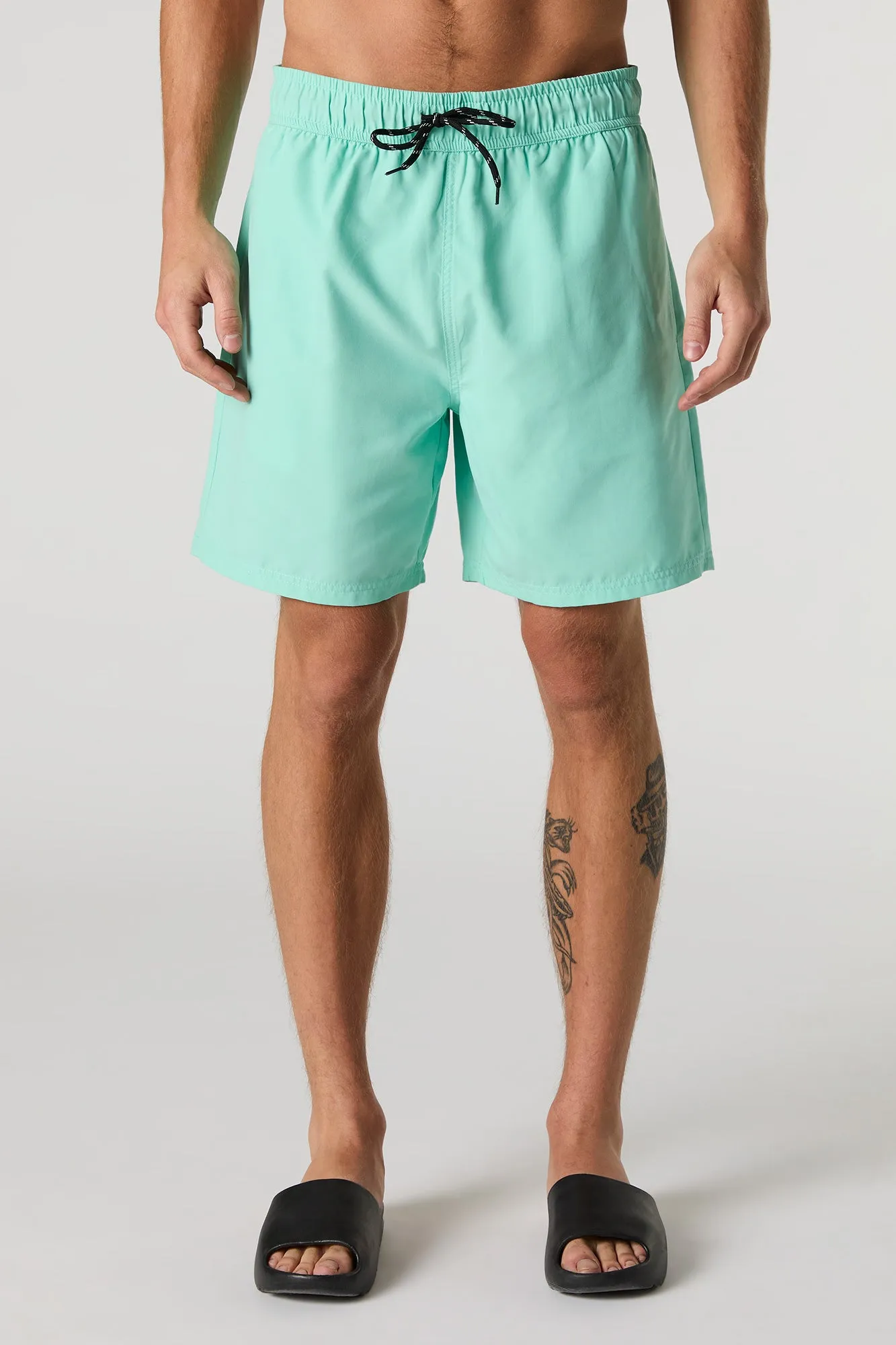 Solid Drawstring Swim Short