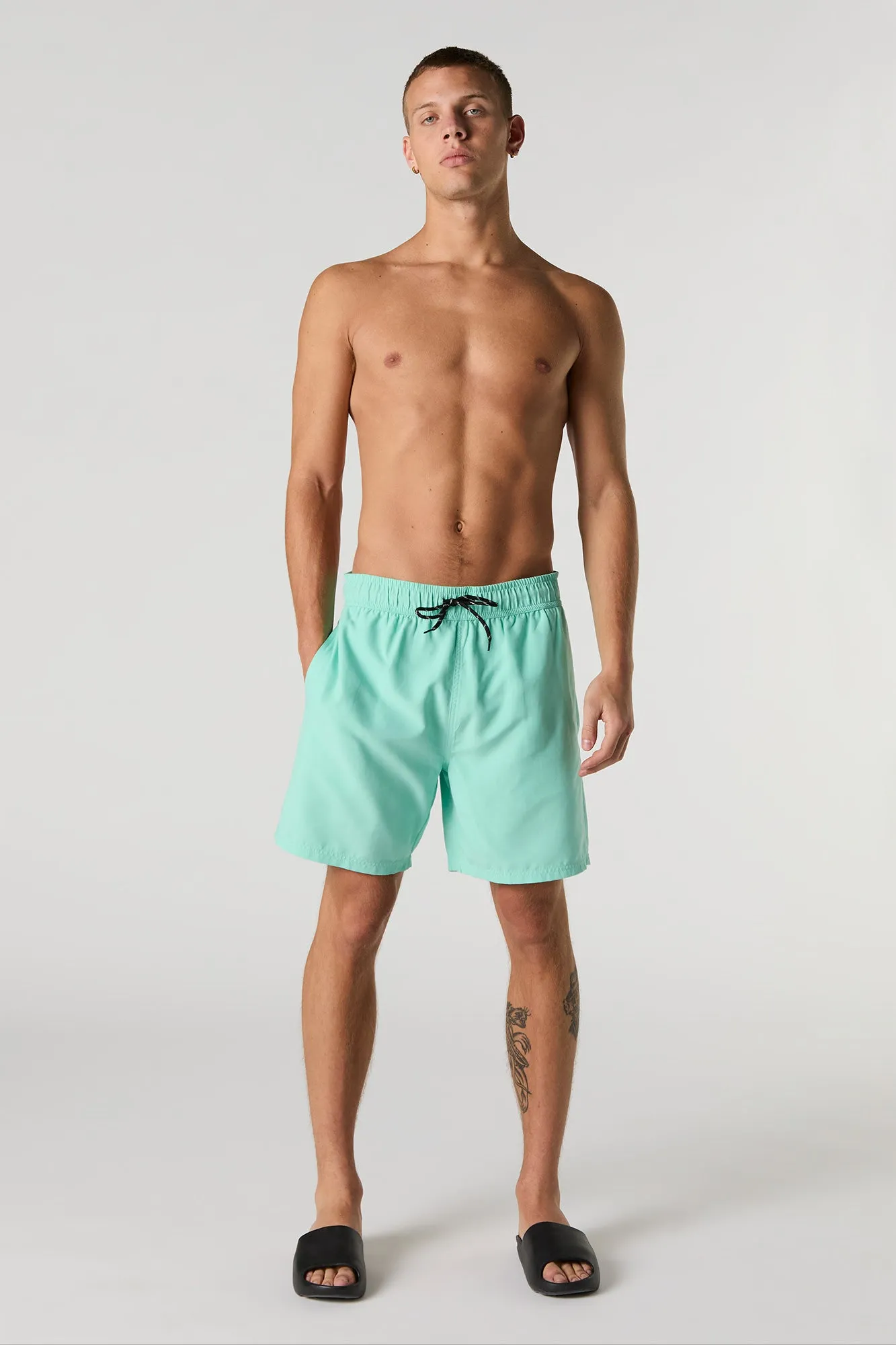 Solid Drawstring Swim Short
