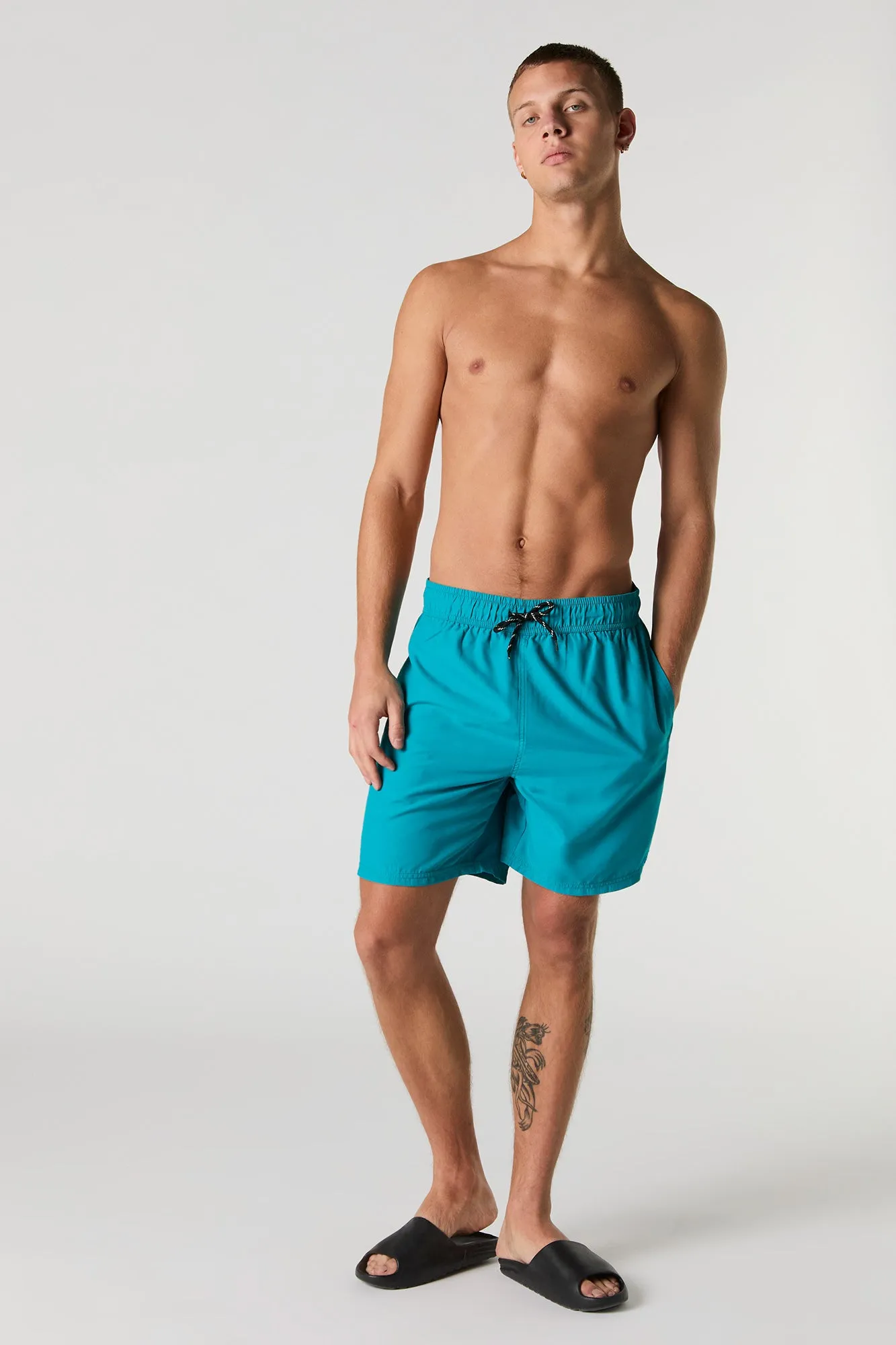 Solid Drawstring Swim Short