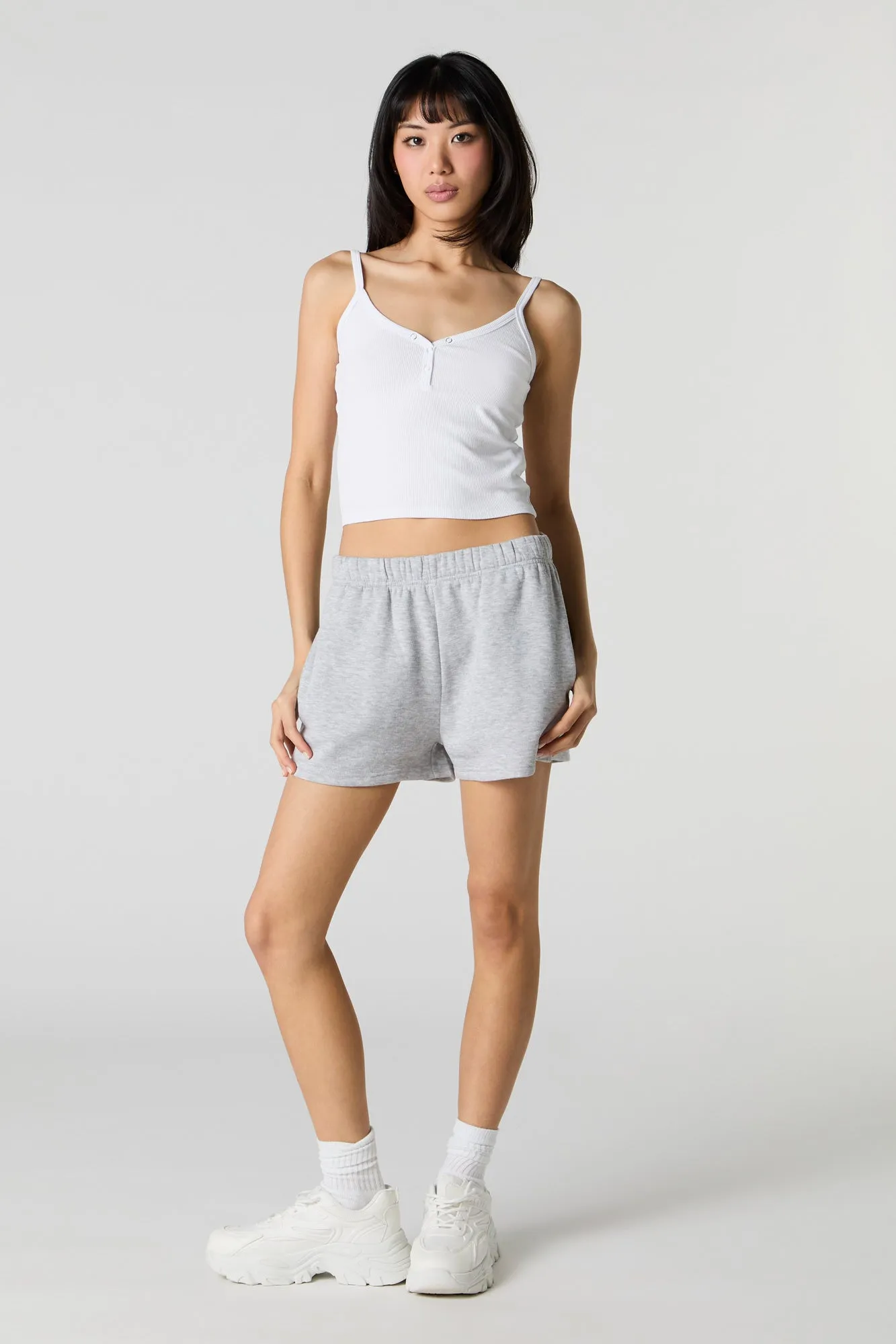 Solid High Rise Fleece Short