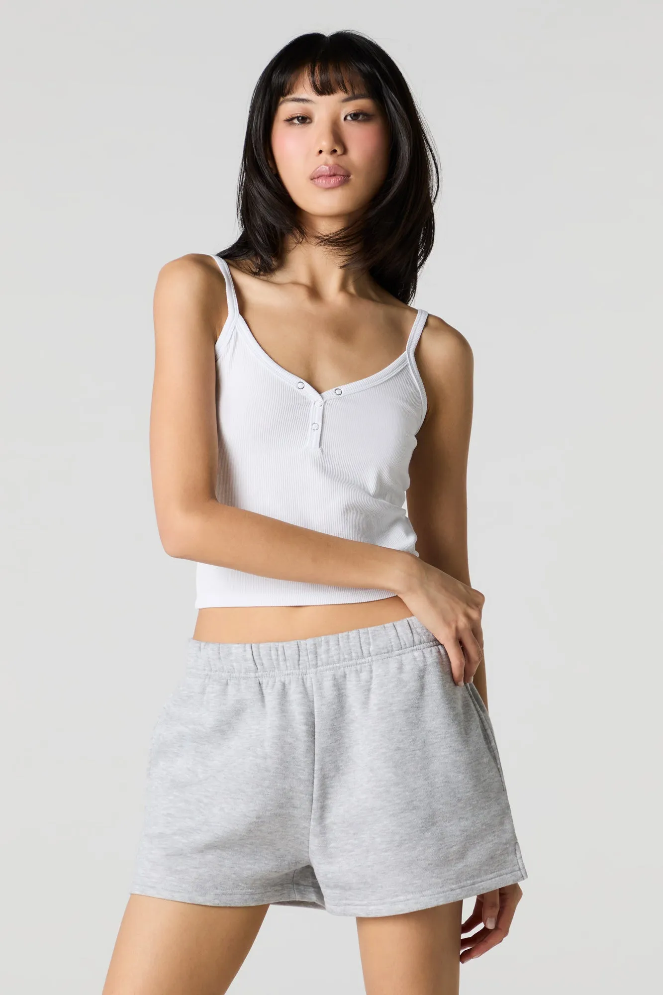 Solid High Rise Fleece Short