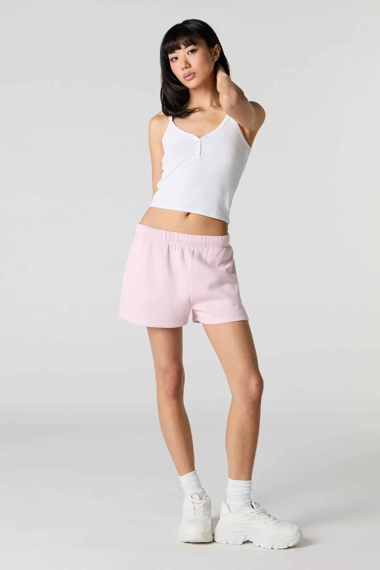 Solid High Rise Fleece Short