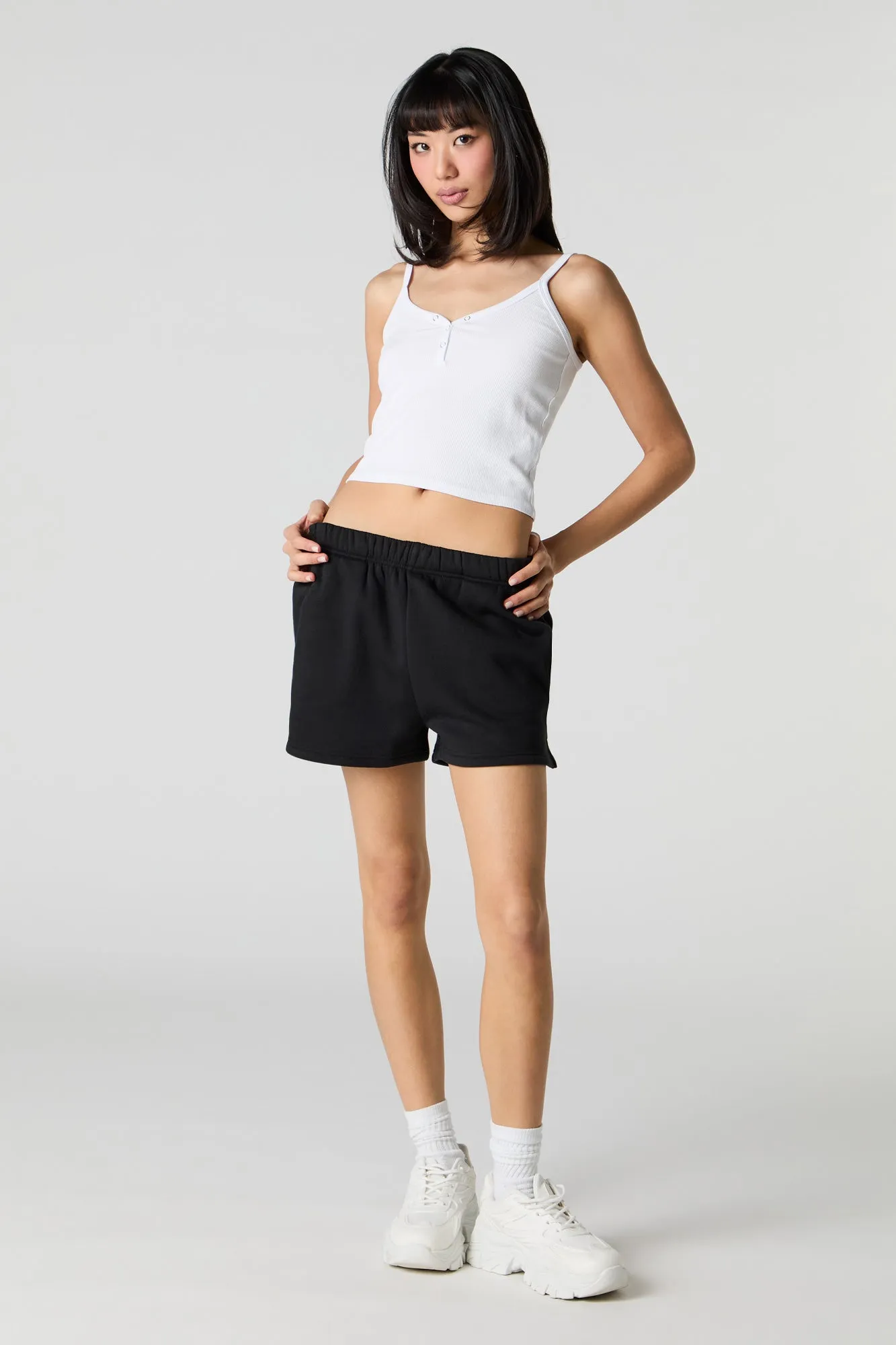 Solid High Rise Fleece Short